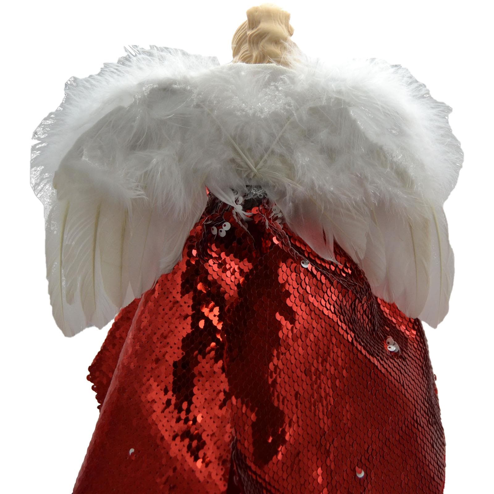 Puntale per albero di natale angelo rosso h 41 cm decorazione natalizia ali piumate - 3