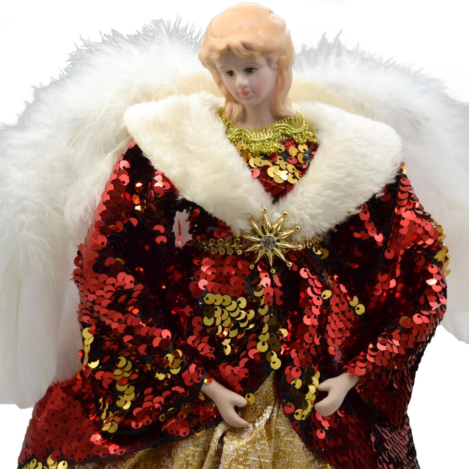 Puntale per albero di natale angelo rosso h 41 cm decorazione natalizia ali piumate - 4