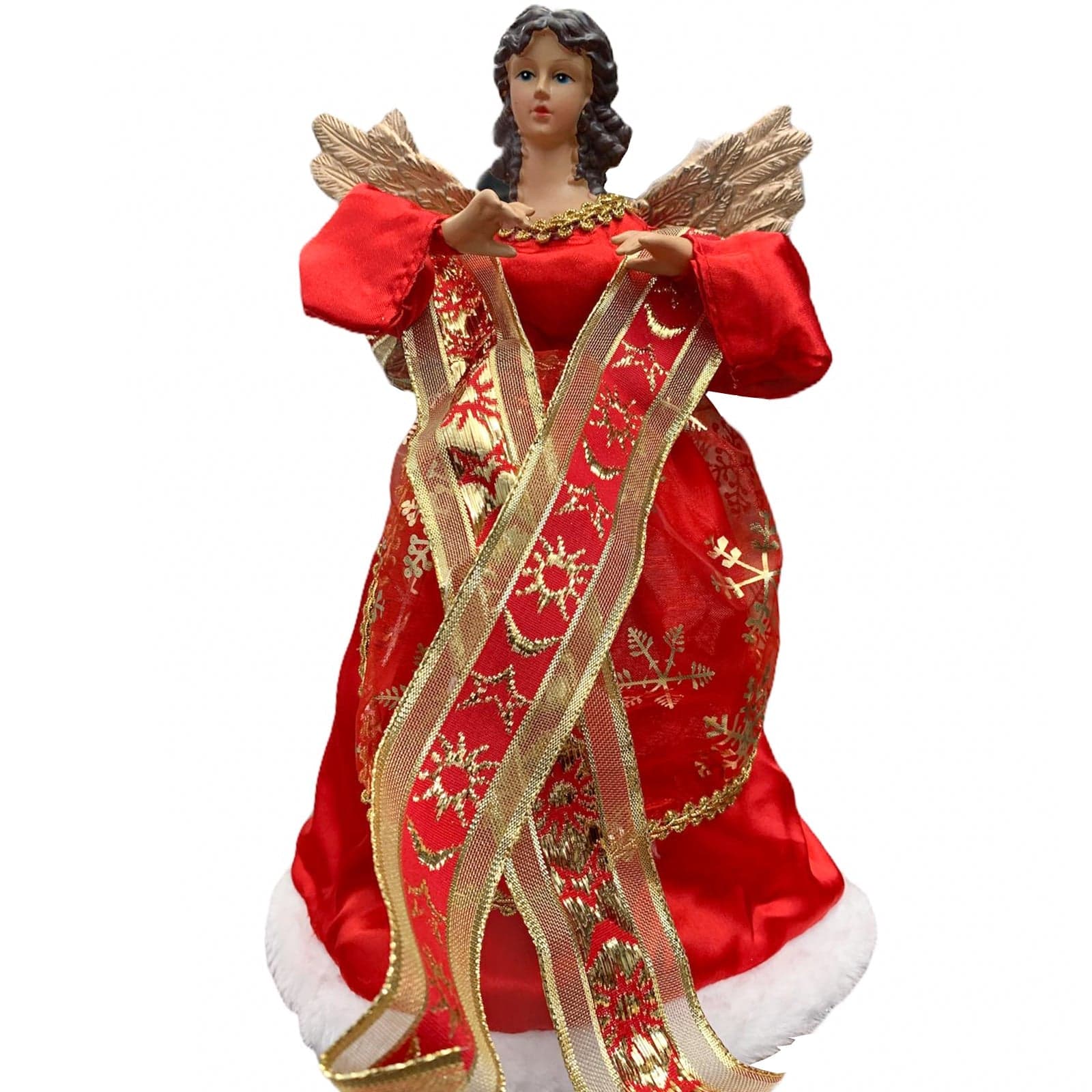 Puntale per albero di natale angelo h 30 cm decorazione natalizia ali dorate - 2