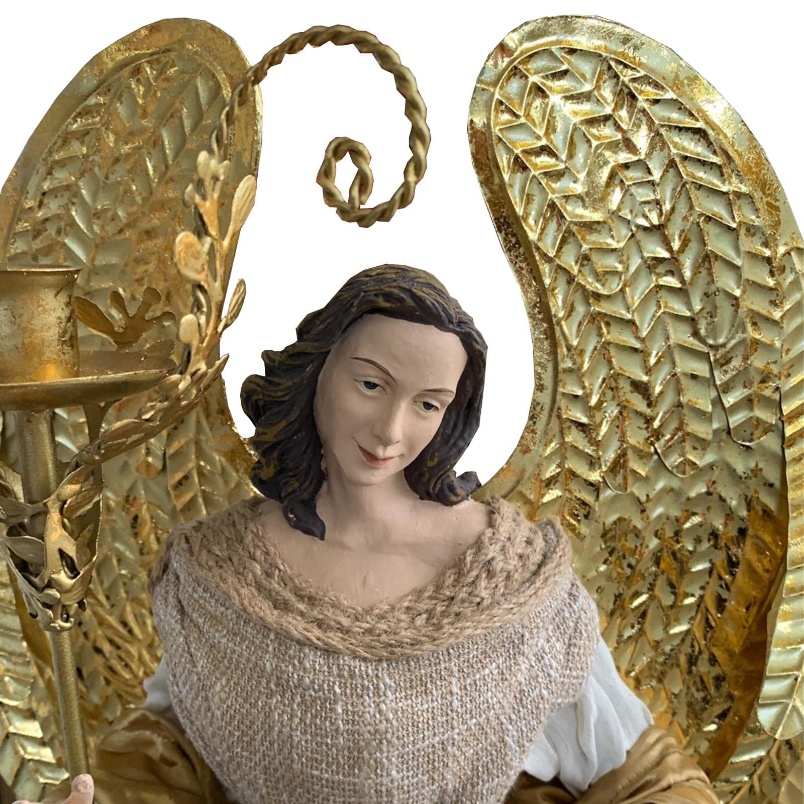 Angelo porta candela beige con ali dorate h 110 cm decorazione natalizia - 3