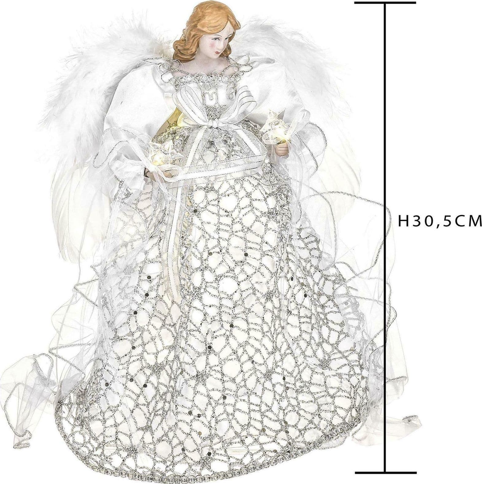 Puntale per albero di natale angelo h 30 cm decorazione natalizia bianco - 2