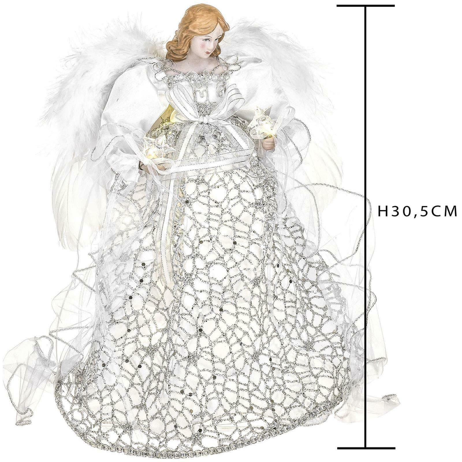 Puntale per albero di natale angelo h 30 cm decorazione natalizia bianco - 2