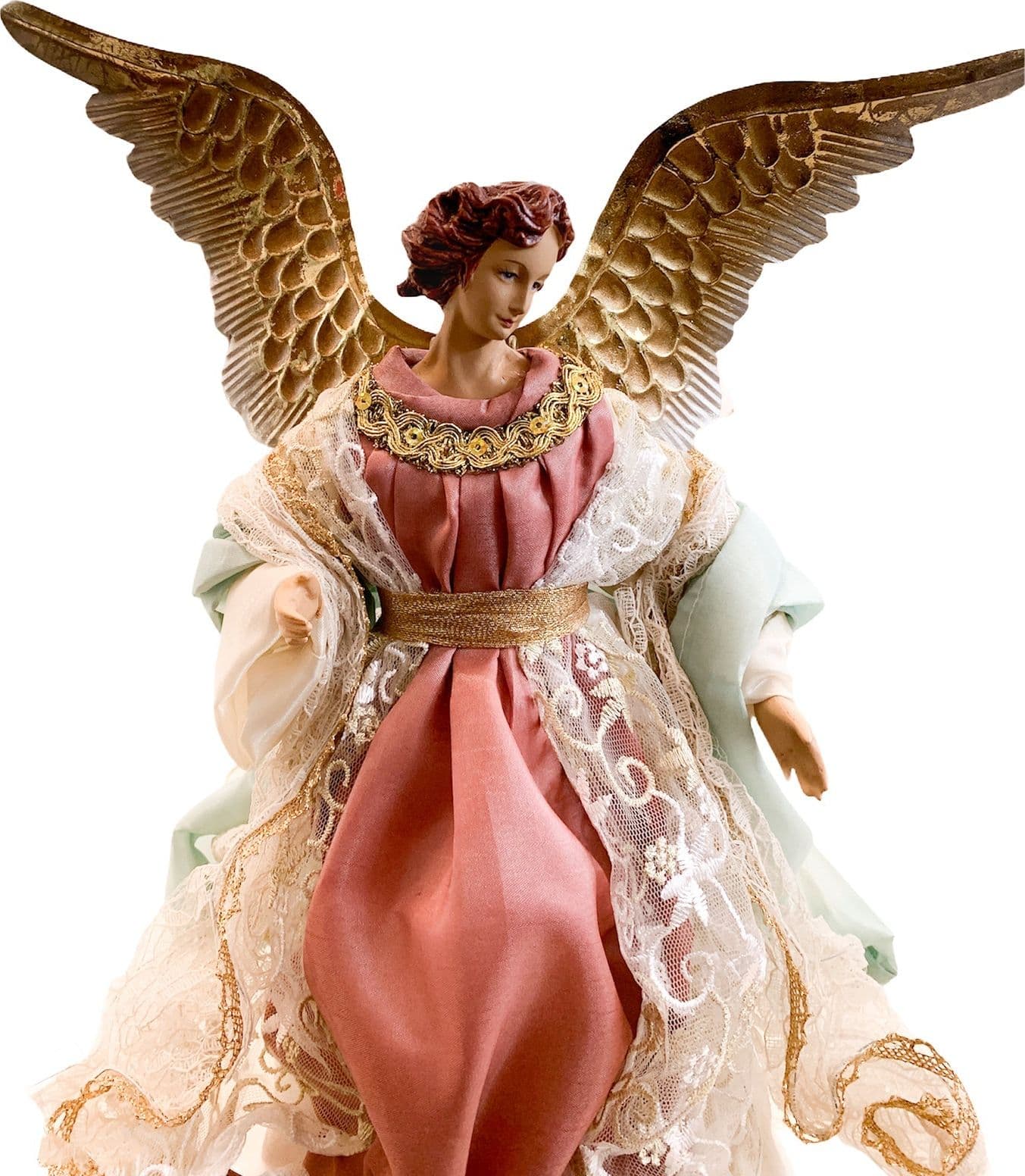 Angelo per presepe di natale statuetta h 35 cm in poliresina e tessuto con ali - 2