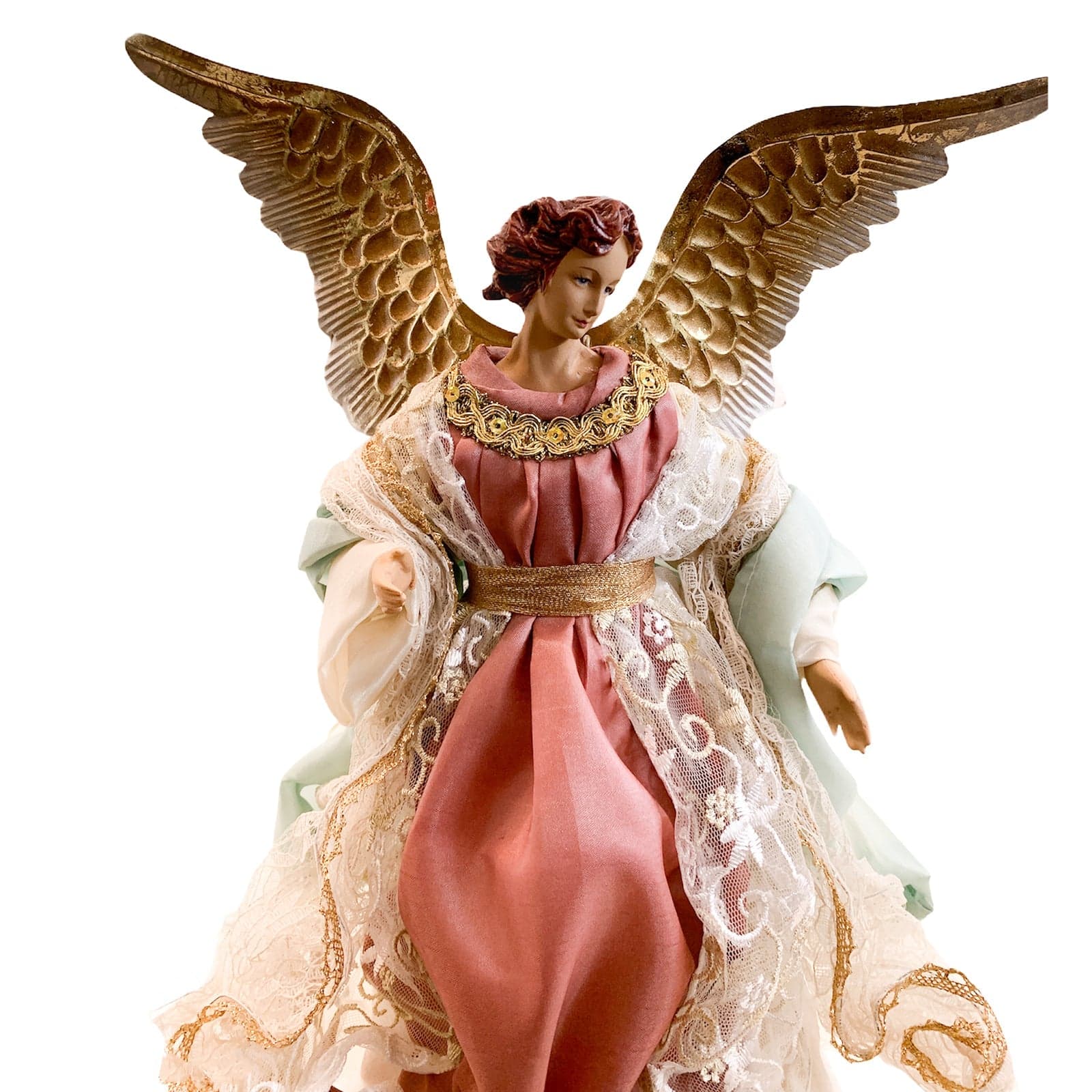 Angelo per presepe di natale statuetta h 35 cm in poliresina e tessuto con ali - 2