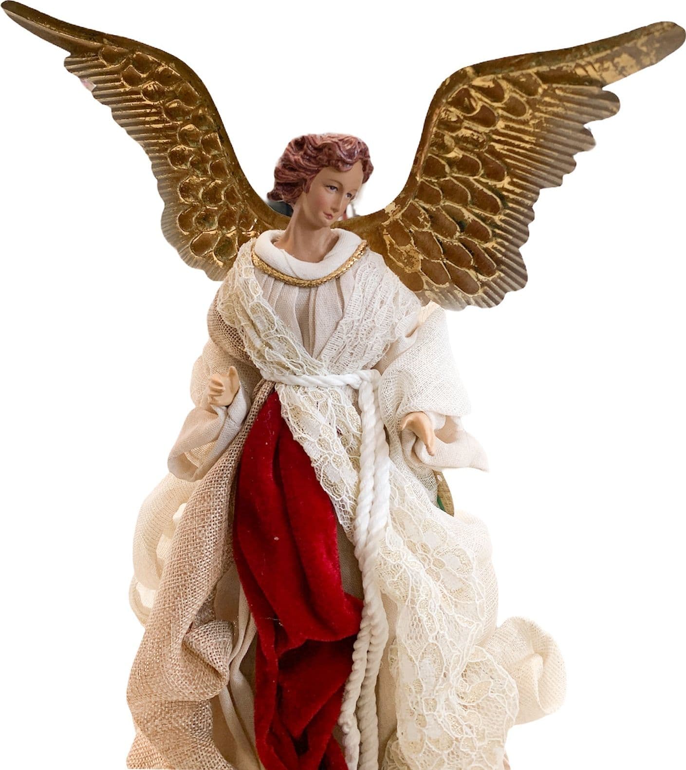 Angelo per presepe di natale statuetta h 35 cm in poli resina e tessuto su base con ali rimuovibili - 2