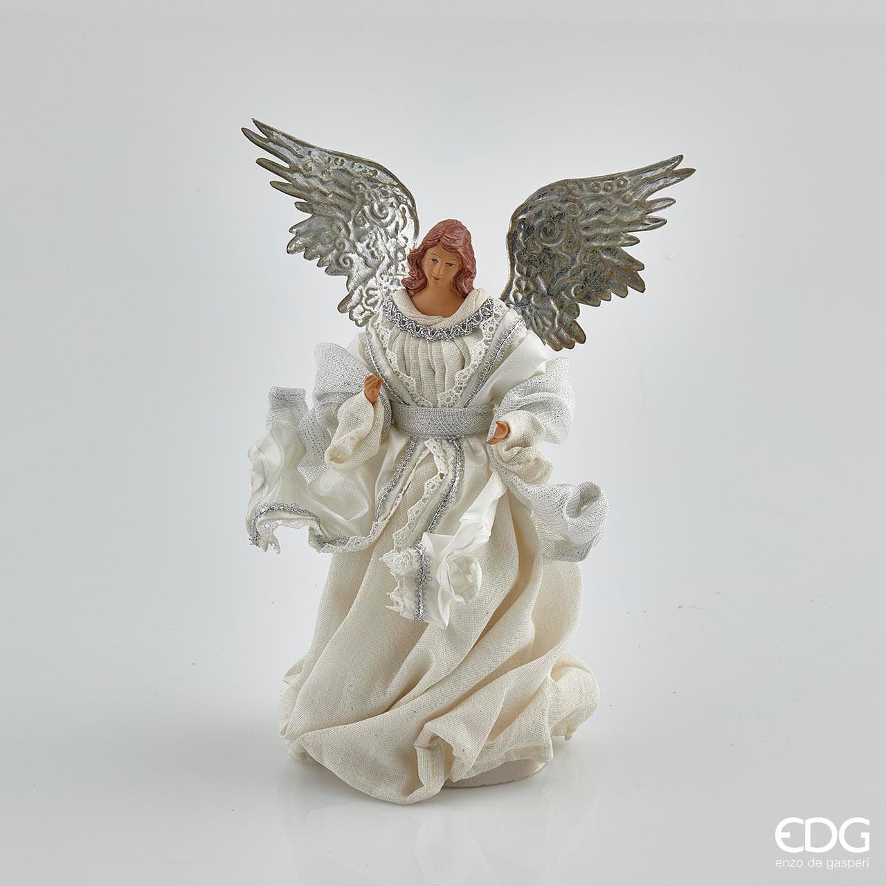 Angelo per presepe statuetta con ali in metallo decorazione natalizia h 30 cm - 2