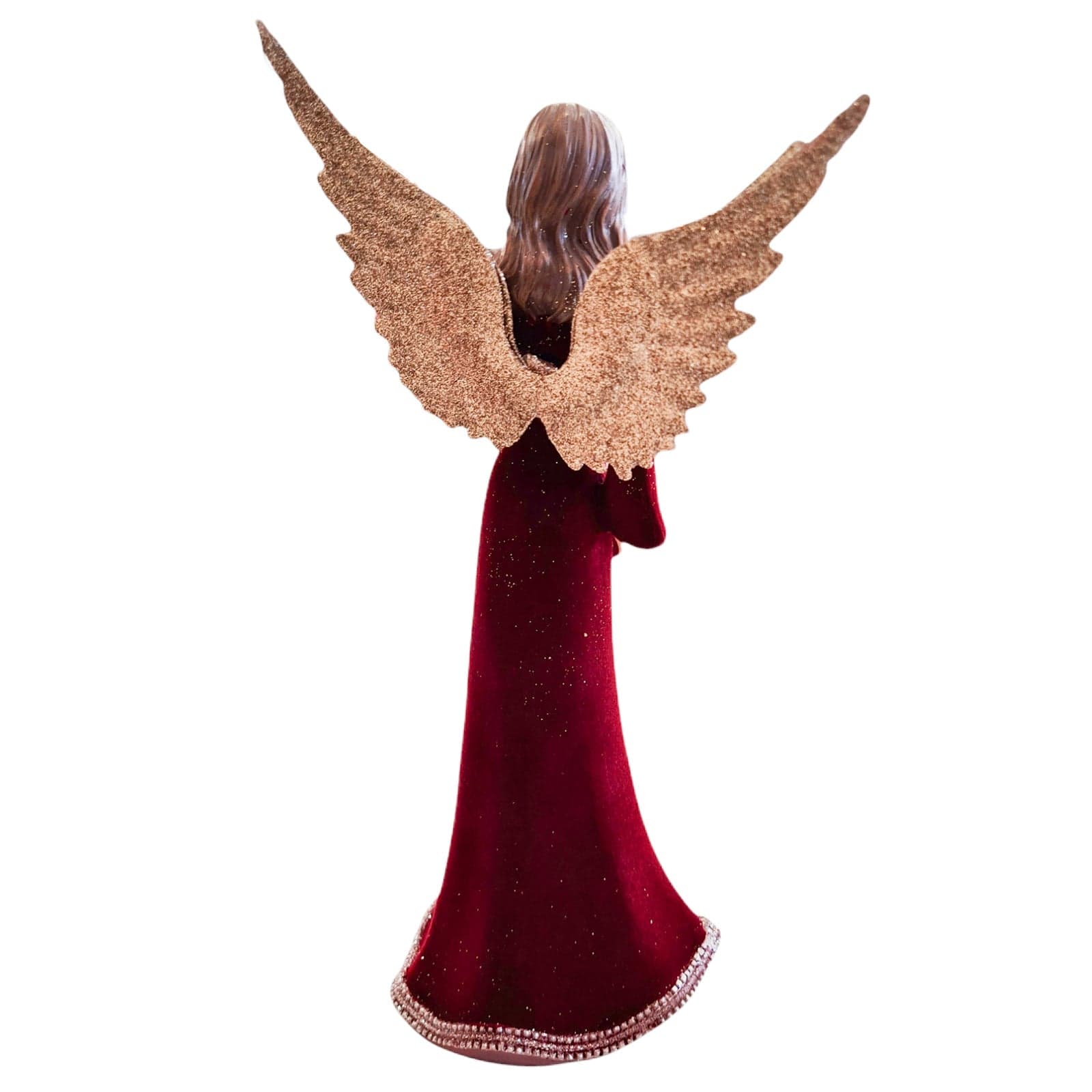 Statuetta Angelo con Abito in velluto Rosso decorazione natalizia h 29 cm - 2