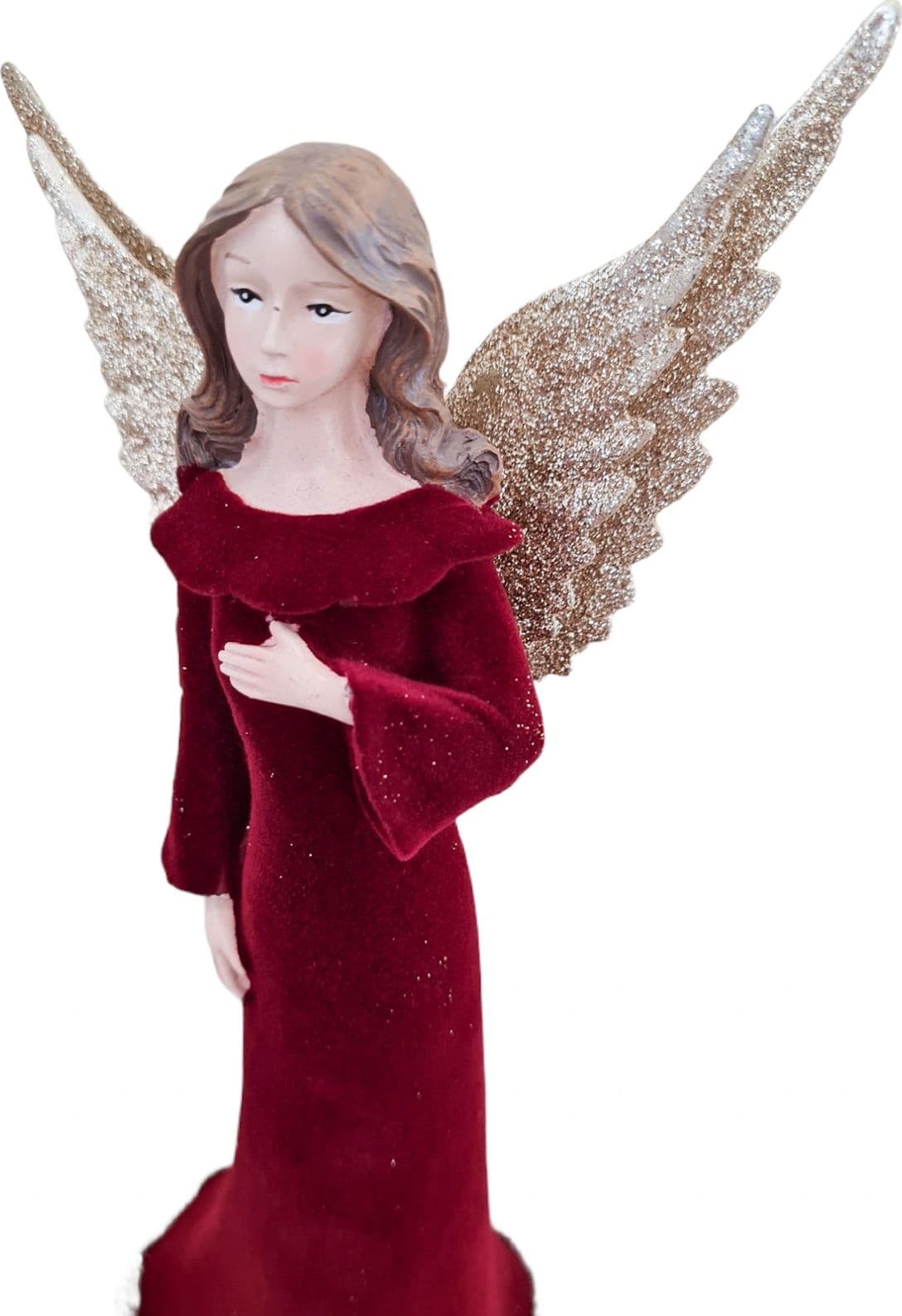 Statuetta Angelo con Abito in velluto Rosso decorazione natalizia h 29 cm - 3