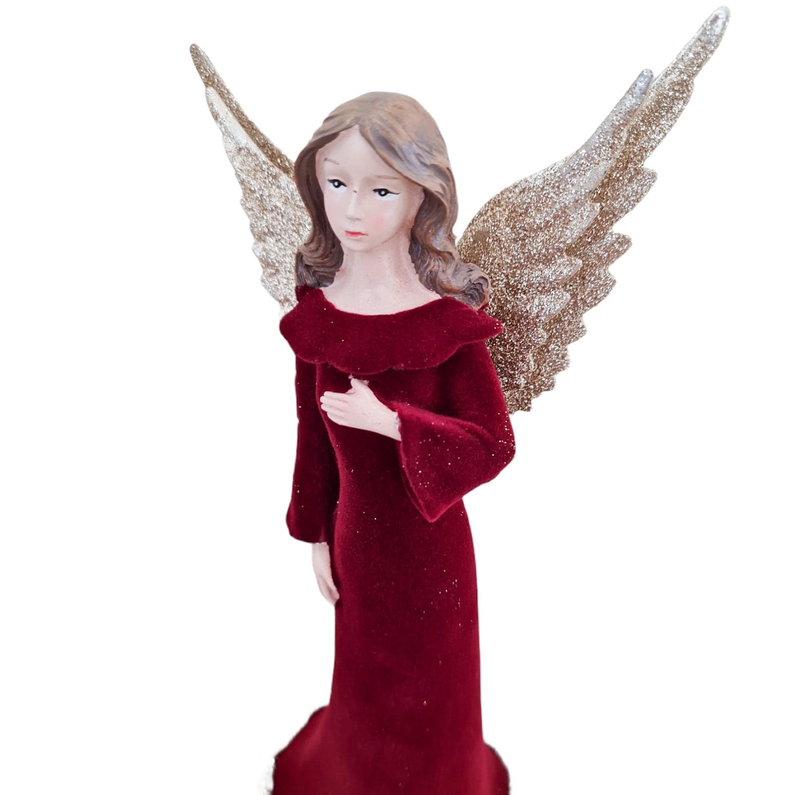 Statuetta Angelo con Abito in velluto Rosso decorazione natalizia h 29 cm - 3