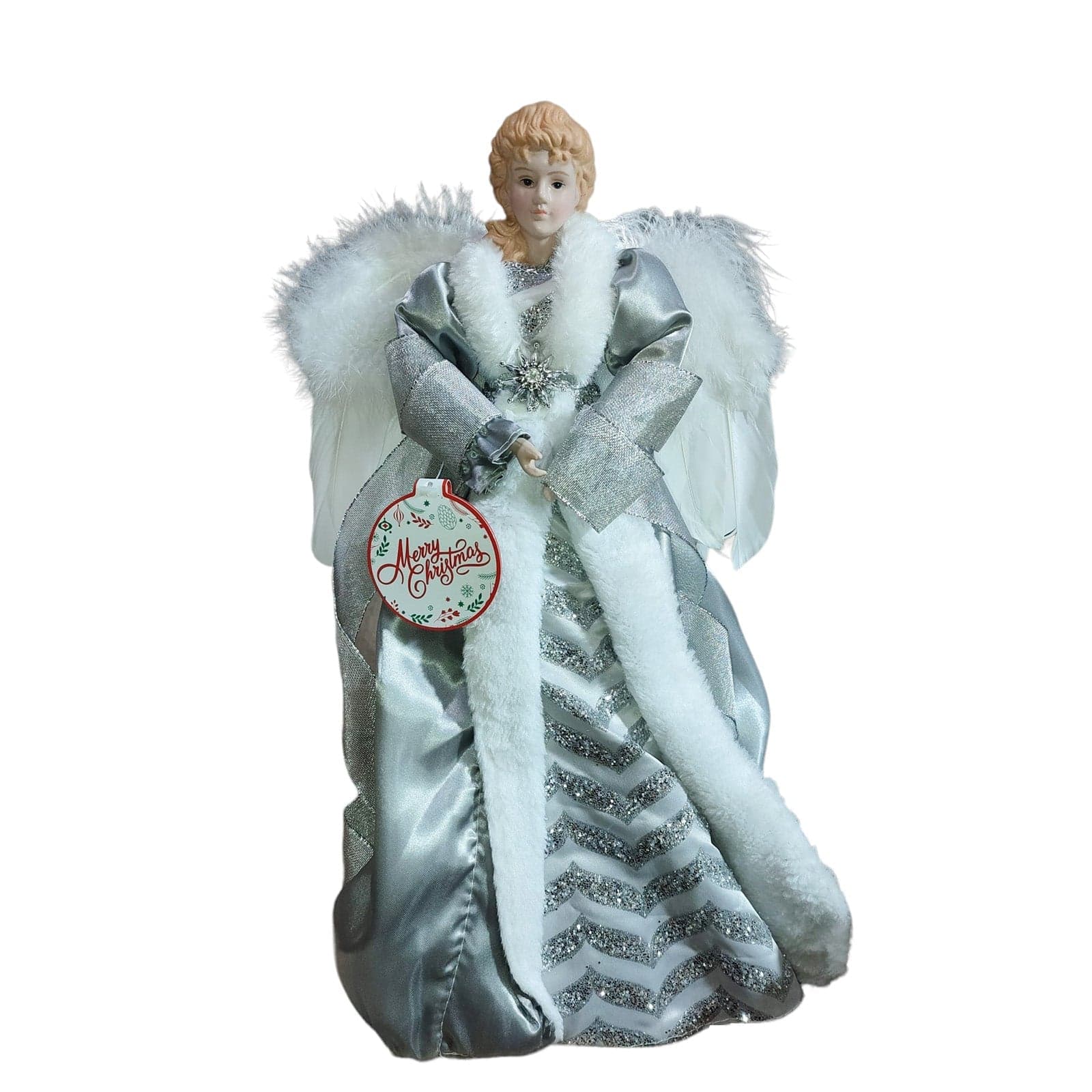 Puntale per albero di natale angelo h 45 cm decorazione natalizia ali piumate - 2