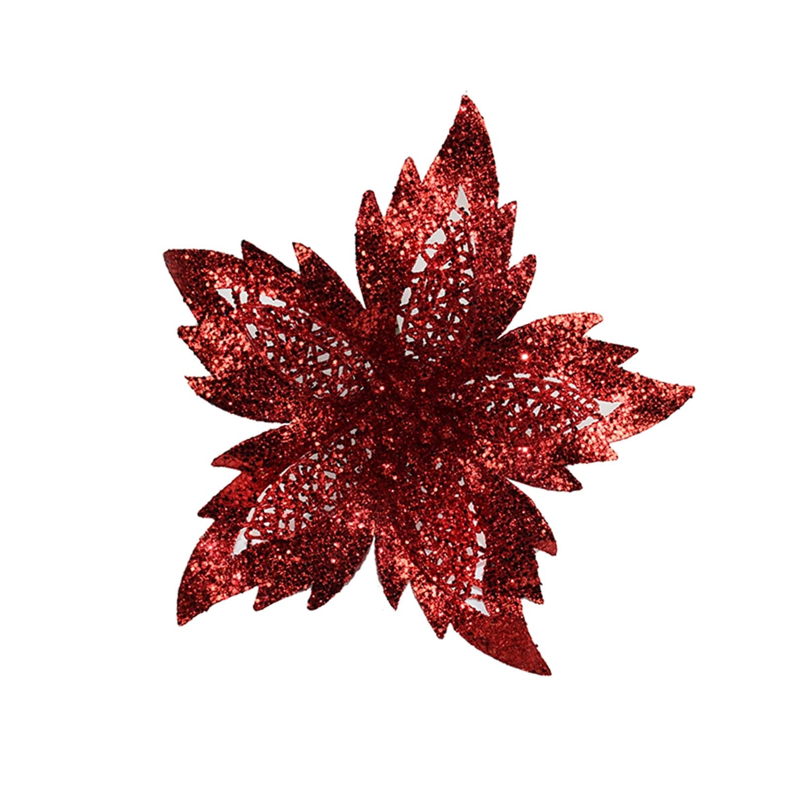 Fiore decorativo natalizio effetto brillantinato con stelo per alberi e ghirlande h 27 cm - 2