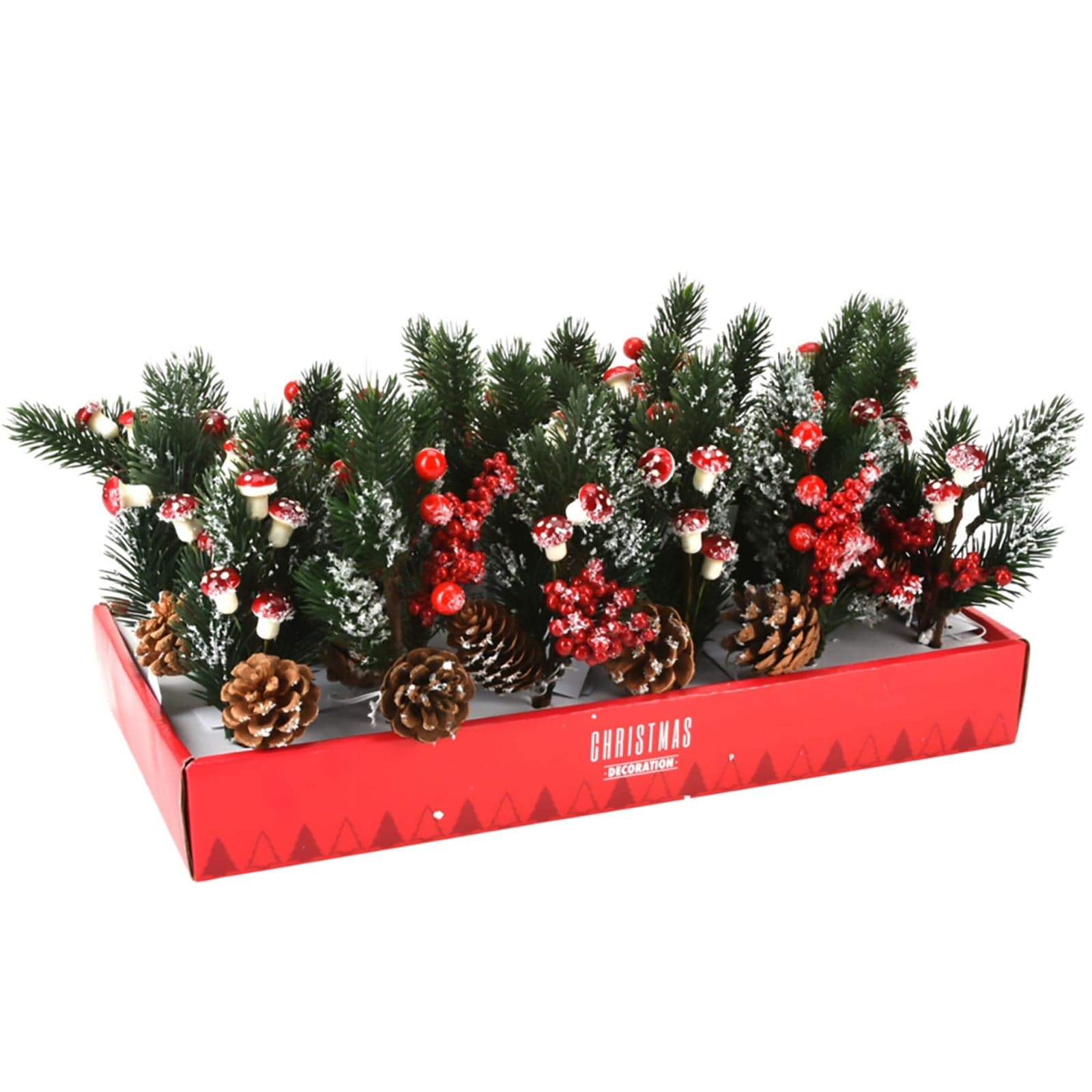 Ramo di Pino "Pick", color rosso, decorazione per interno ed esterno da 22 cm - 4