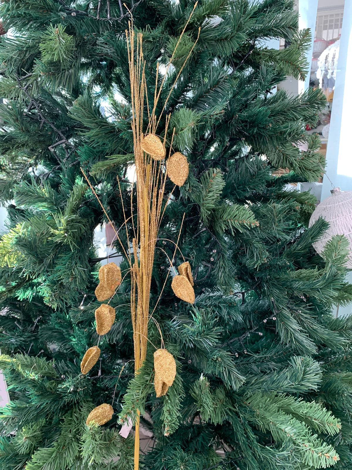 Ramo Oro con foglie glitterate decorazione natalizia h 90 cm - 2
