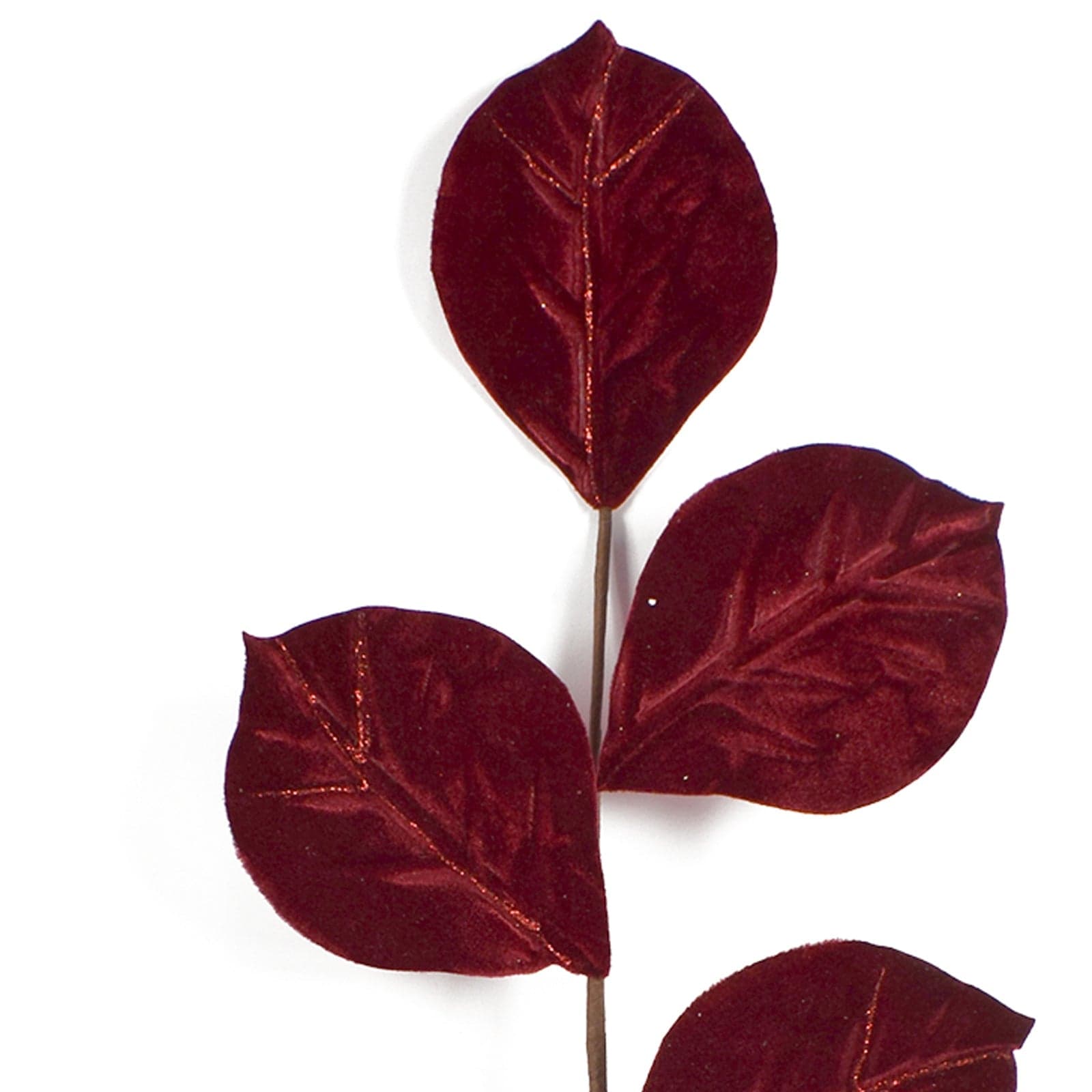 Stelo con foglie in velluto Bordeaux h 64 cm ramo per Alberi e Ghirlande natalizie - 2