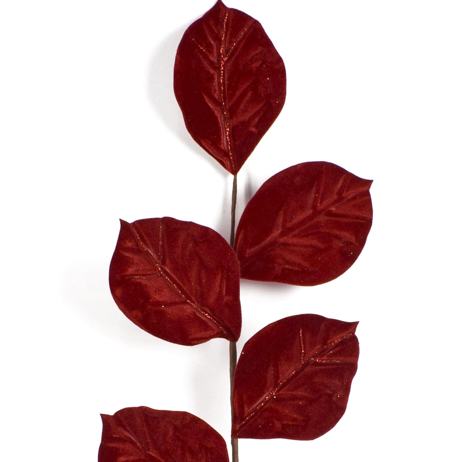 Stelo con foglie in velluto Rosso h 64 cm ramo per Alberi e Ghirlande natalizie - 2
