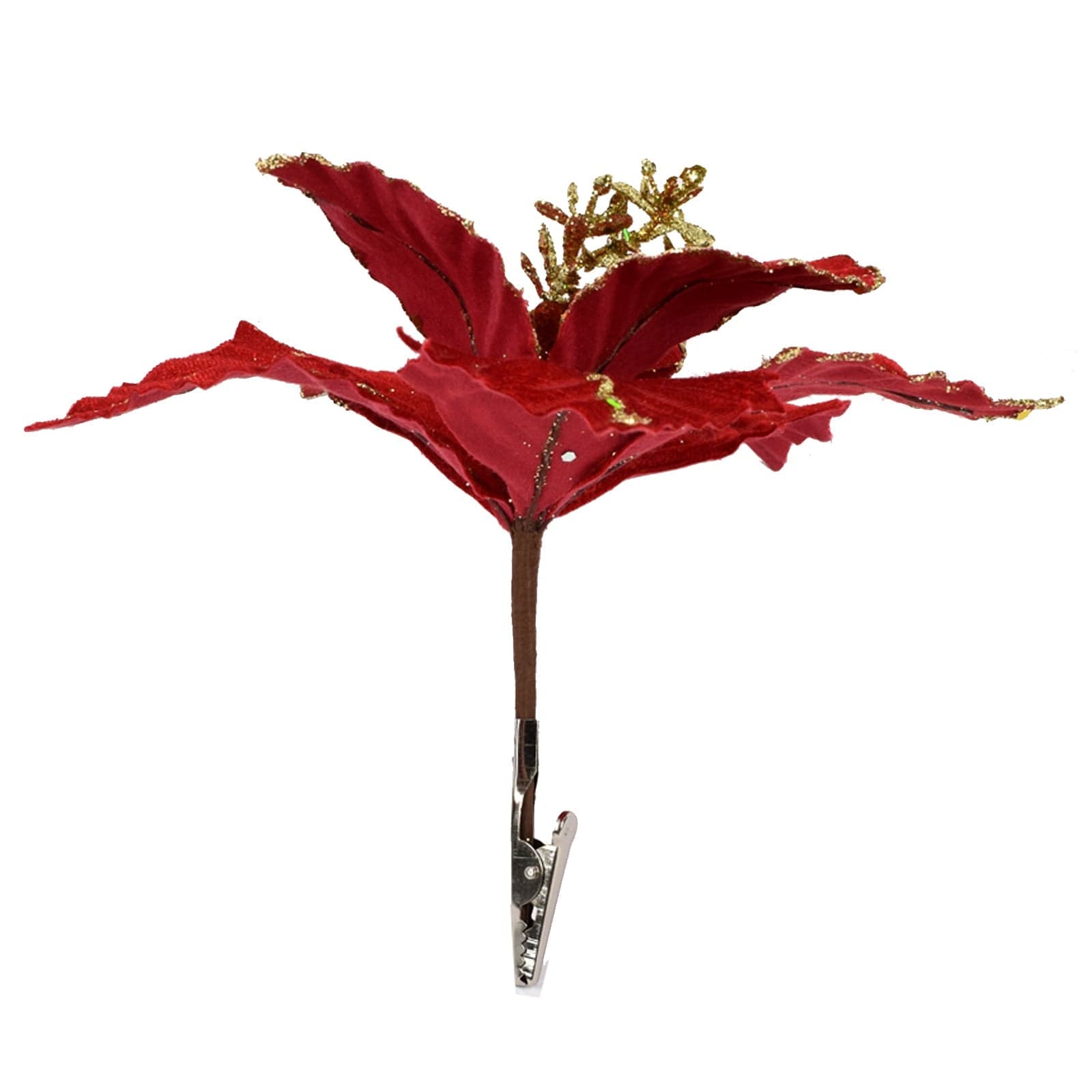 Spillone Poinsettia Rosso 20 cm ramo per Alberi e Ghirlande natalizie - 2