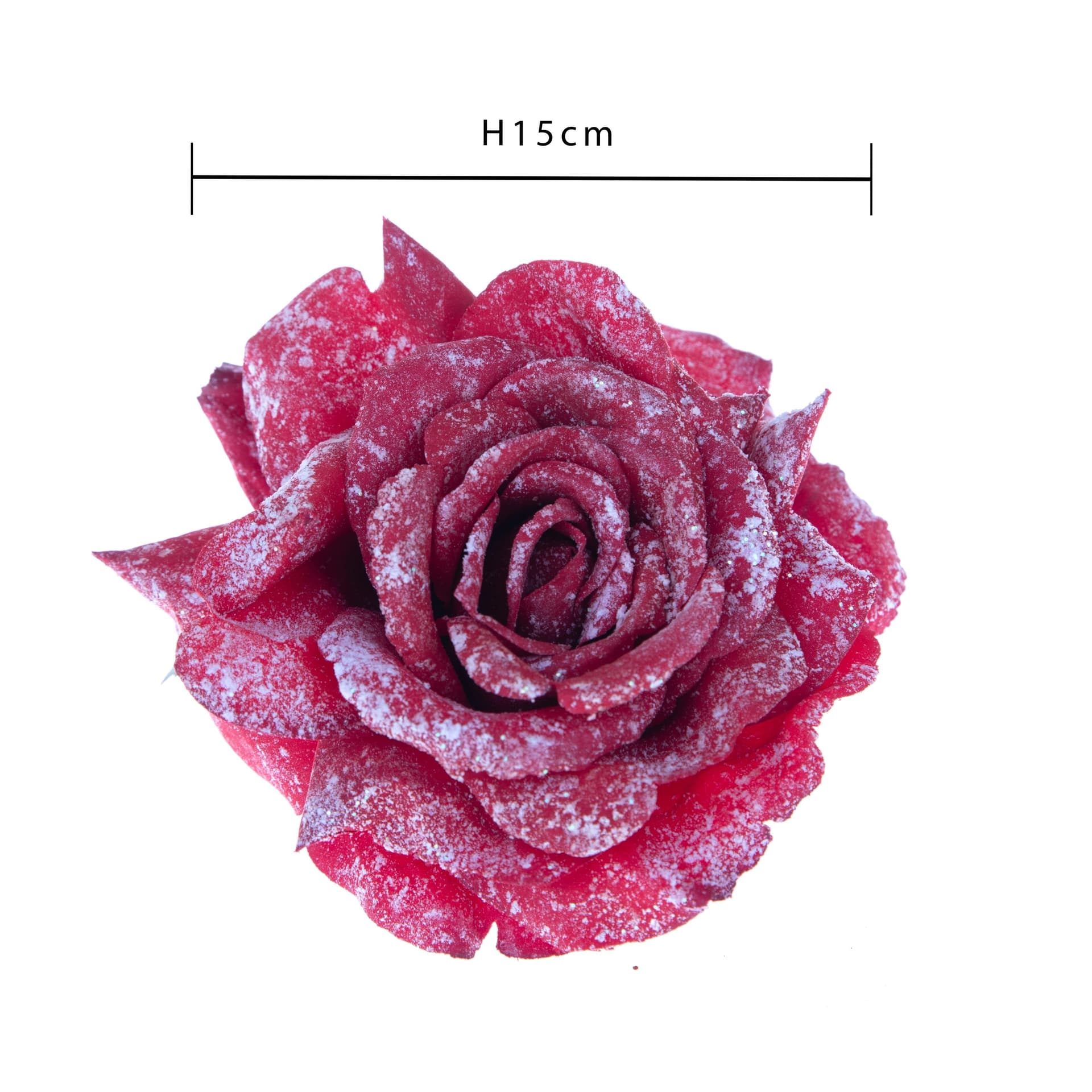 Rosa Rosso Neve in materiale sintetico con clip decorazione per interno da 15 cm - 2