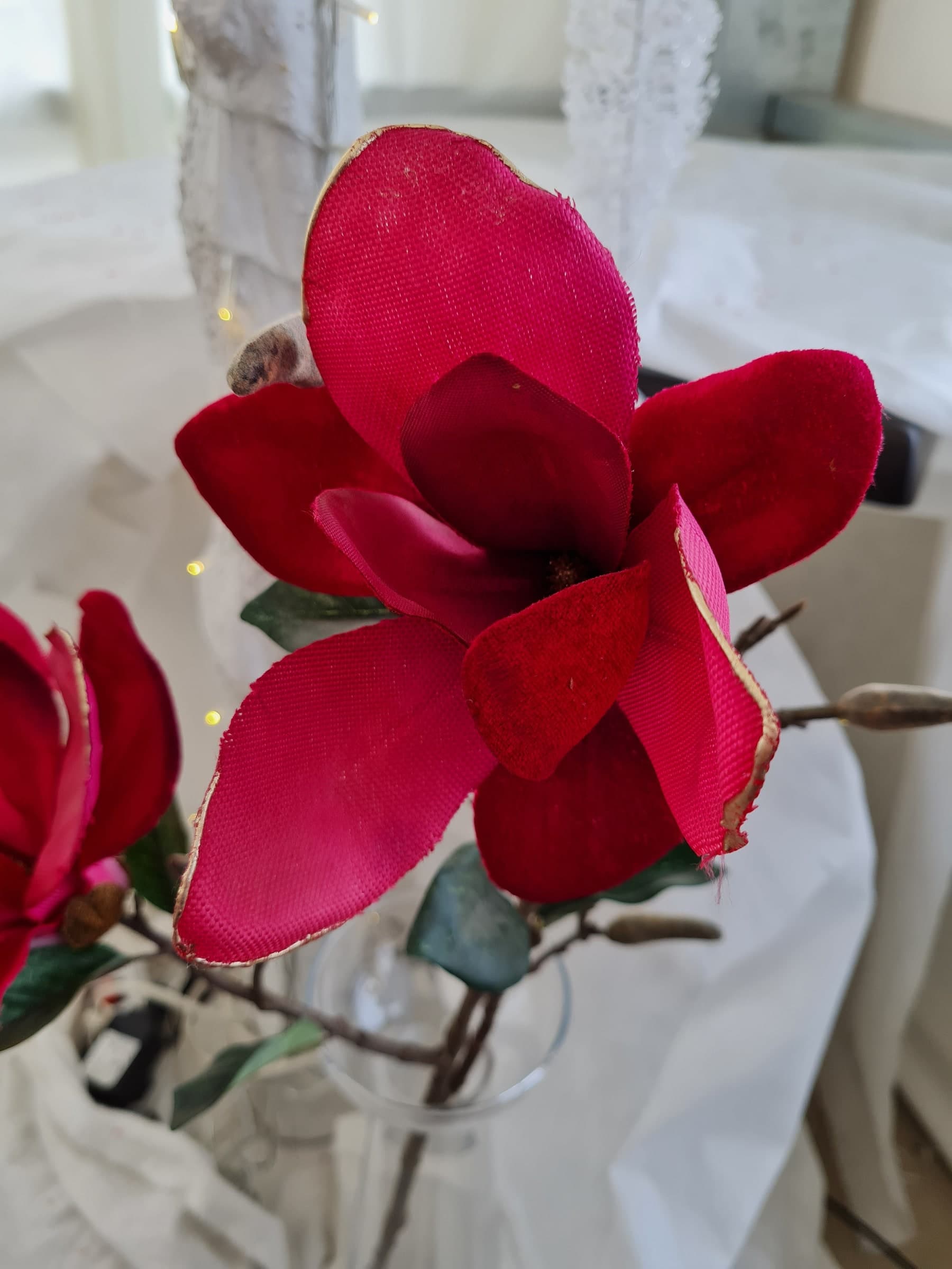 Fiore decorativo con petali rossi decorazione natalizia per albero h70 cm - 2