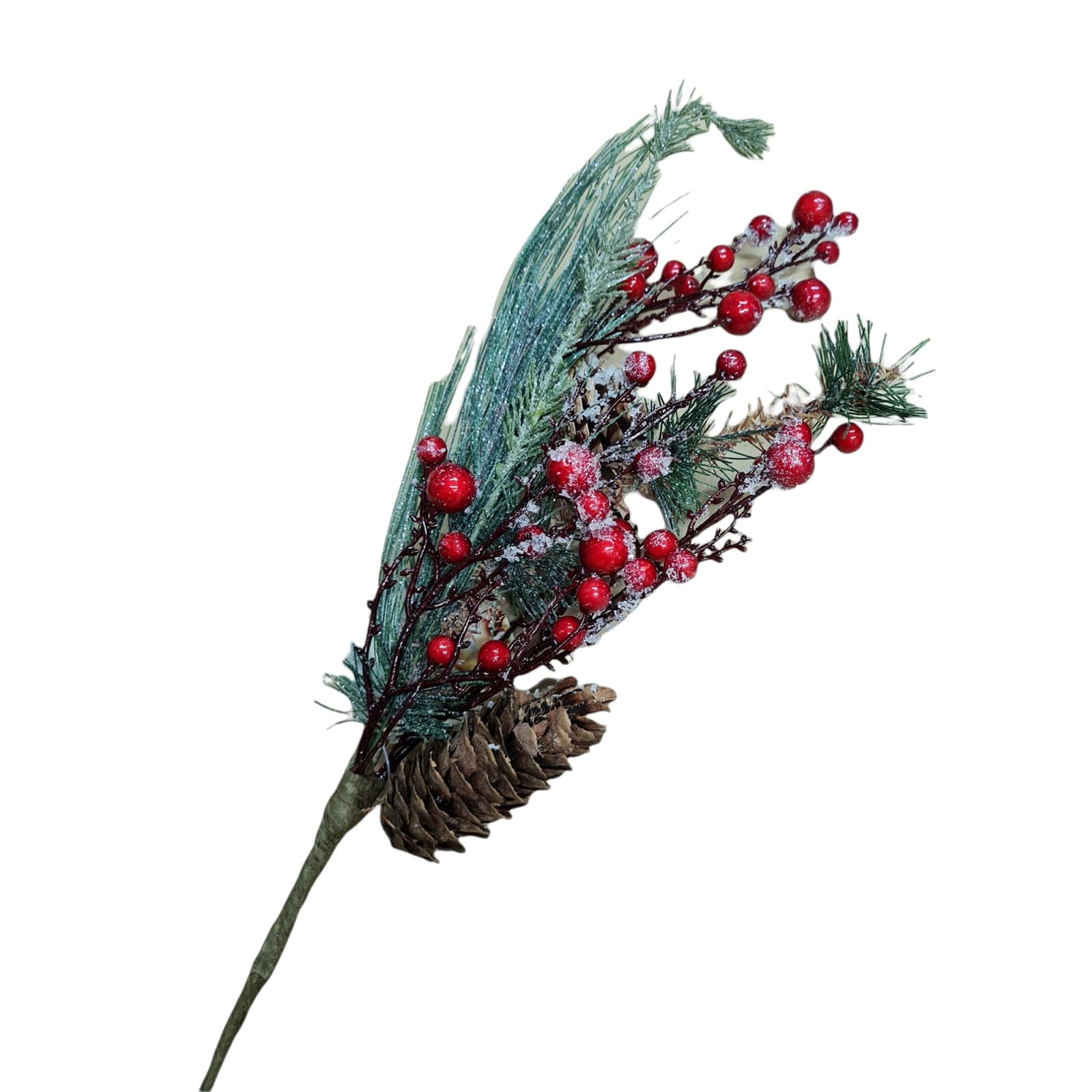 Ramo Agrifoglio decorazione natalizia con bacche e pigne h 55 cm - 2
