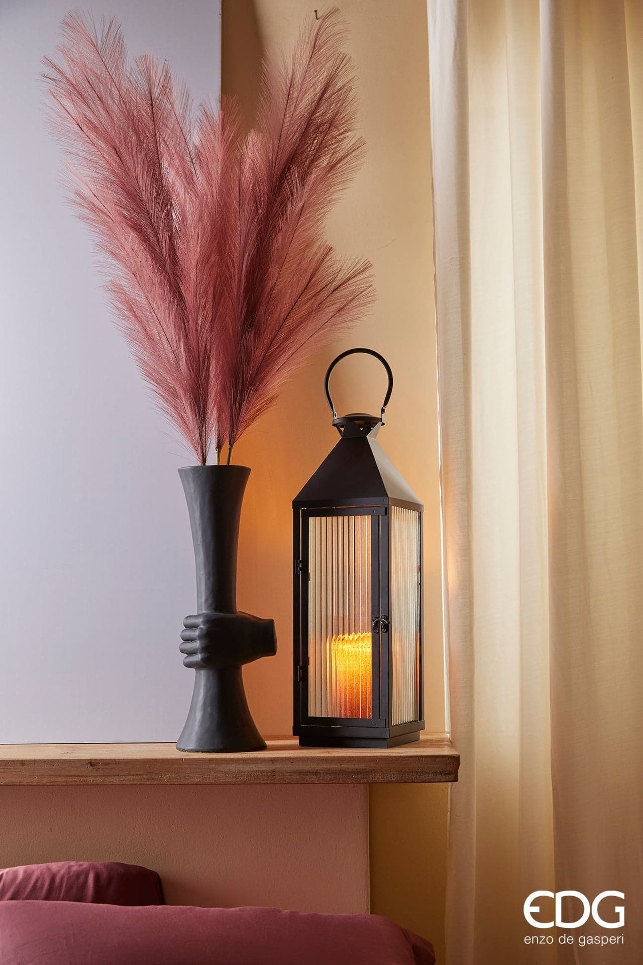 Ramo Rosa con Piume "Pampa" decorazione natalizia per arredamento h 100 cm - 2
