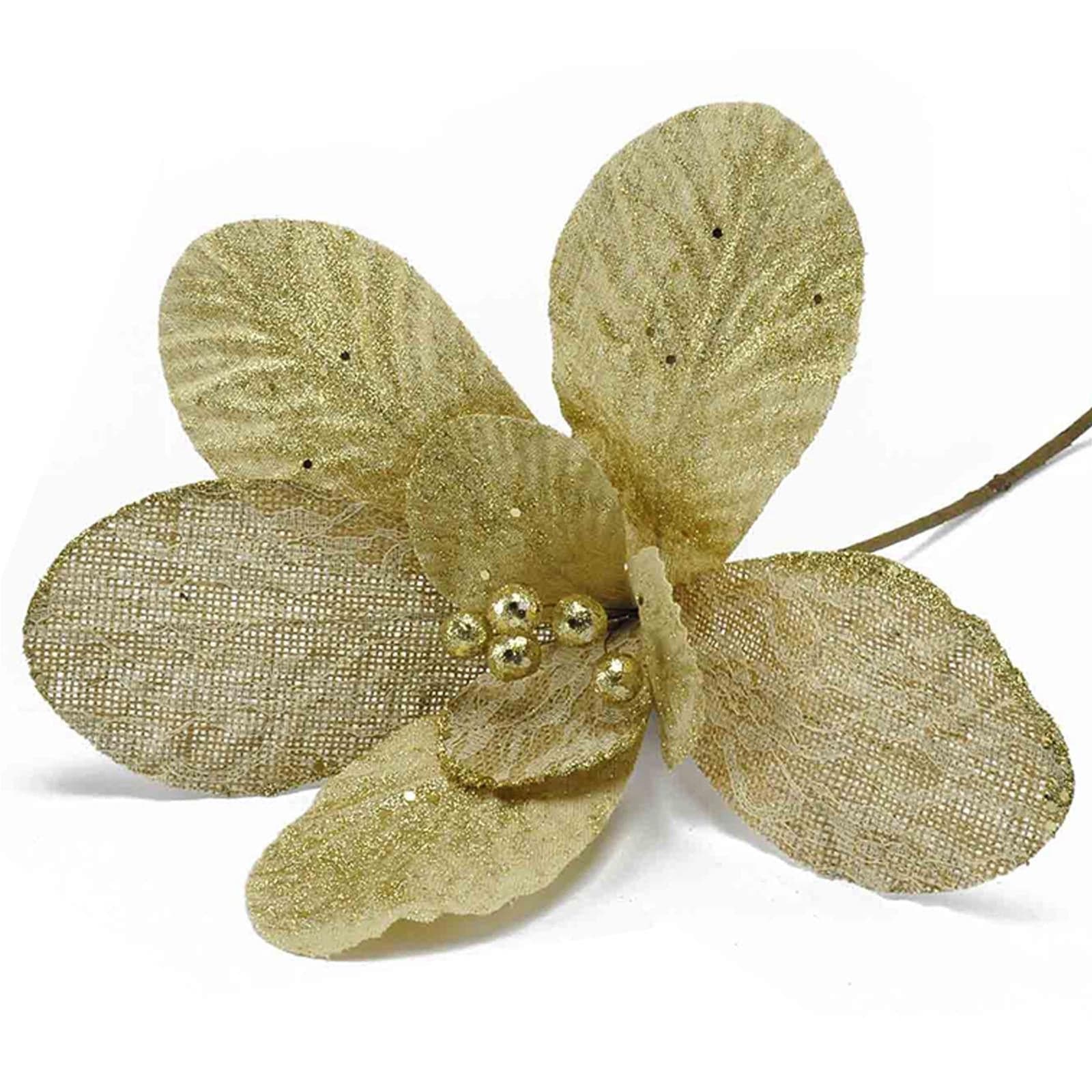 Fiore in tessuto ricamato decorazione per albero di natale beige arredo - 2