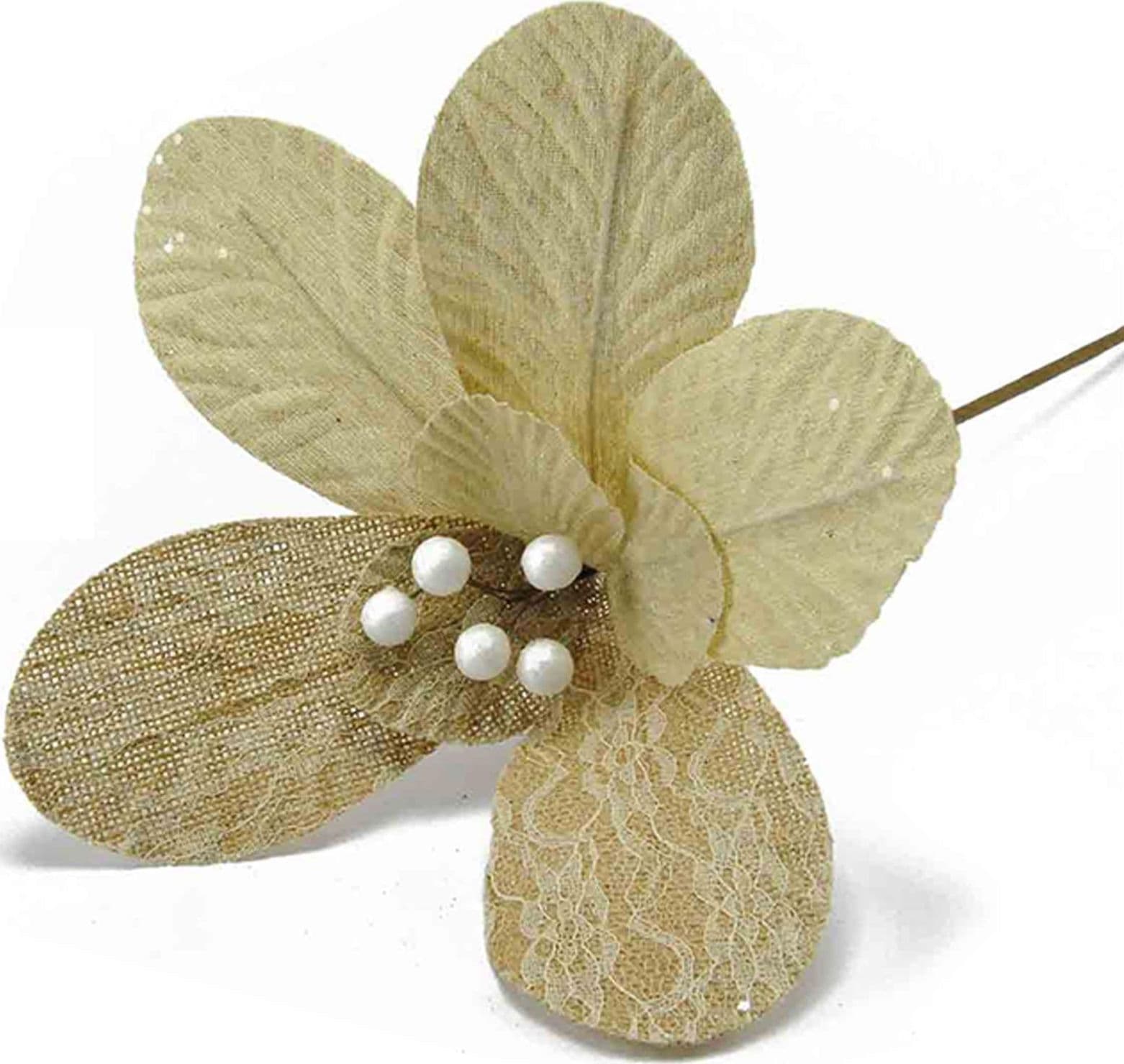 Fiore in tessuto ricamato decorazione per albero di natale beige arredo - 3