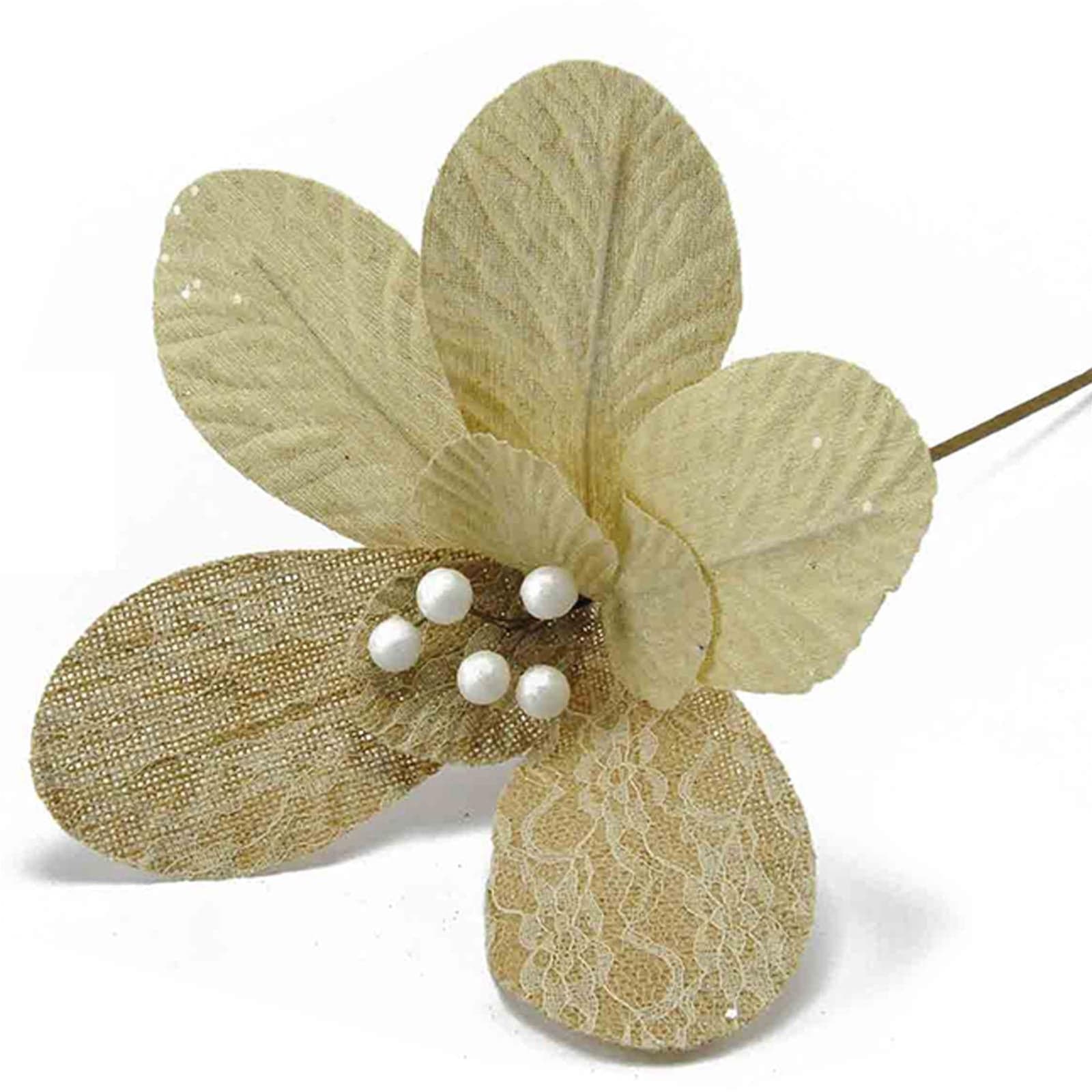 Fiore in tessuto ricamato decorazione per albero di natale beige arredo - 3