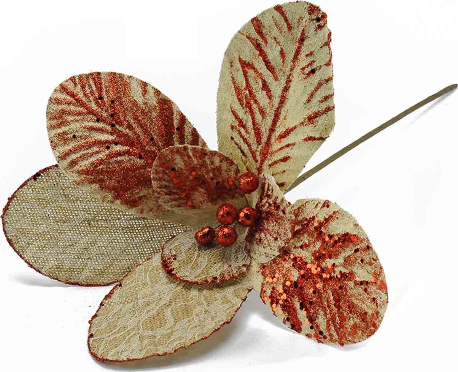 Fiore in tessuto ricamato decorazione per albero di natale beige arredo - 4
