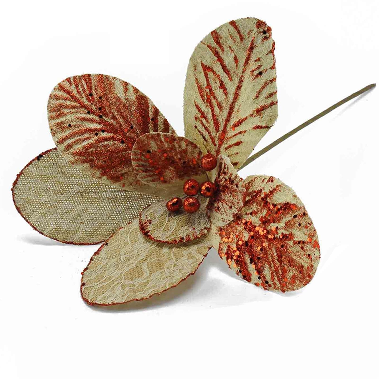 Fiore in tessuto ricamato decorazione per albero di natale beige arredo - 4
