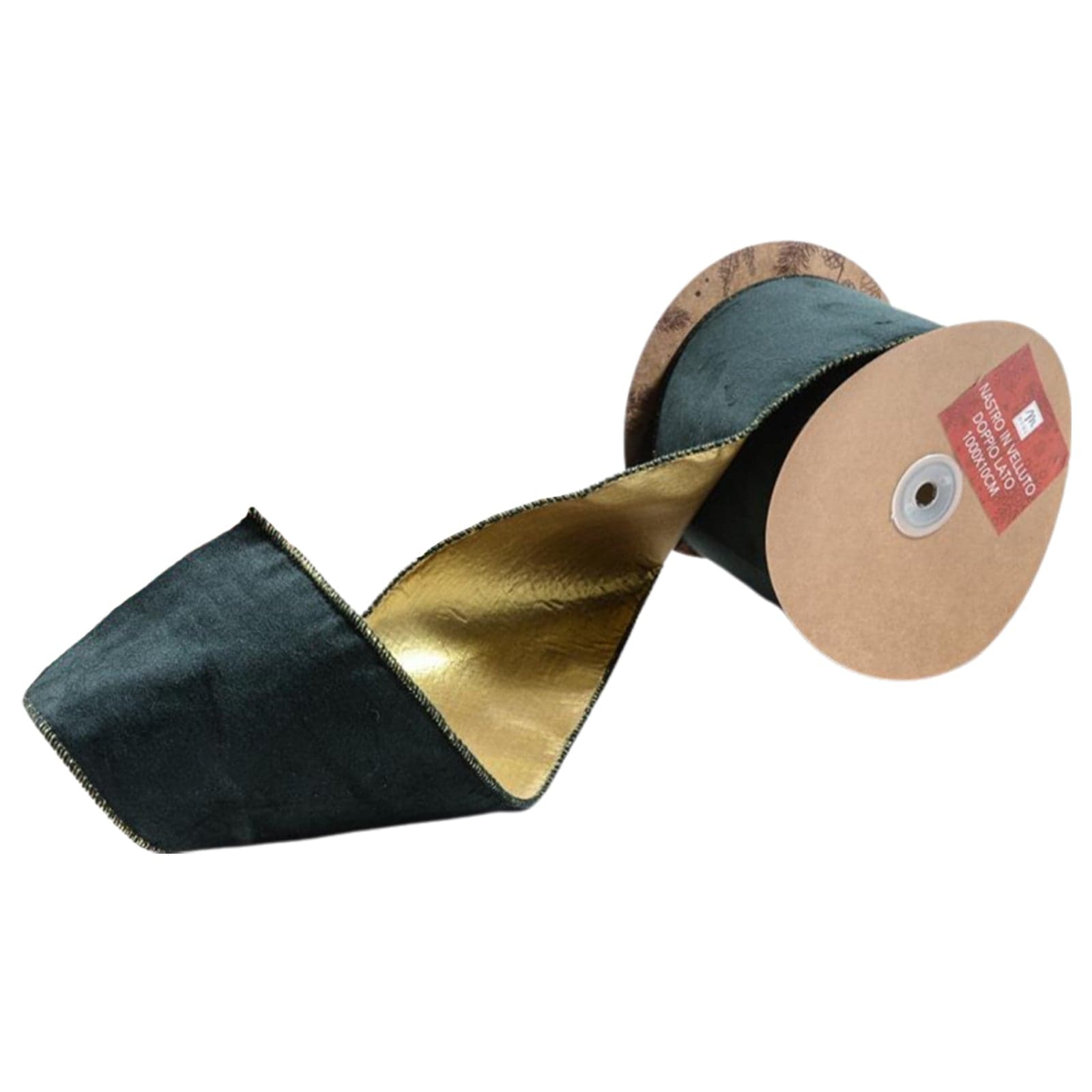 Nastro in velluto a doppio lato, color oro, rotolo da 10 cm x 10 metri - 1