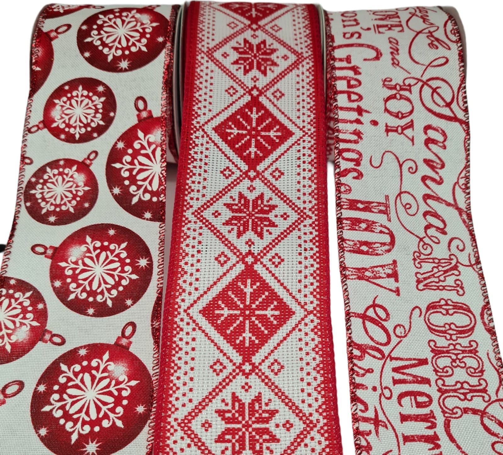 Nastro in tessuto Bianco e Rosso 75 mm x 4 mt per confezioni natalizie - 2