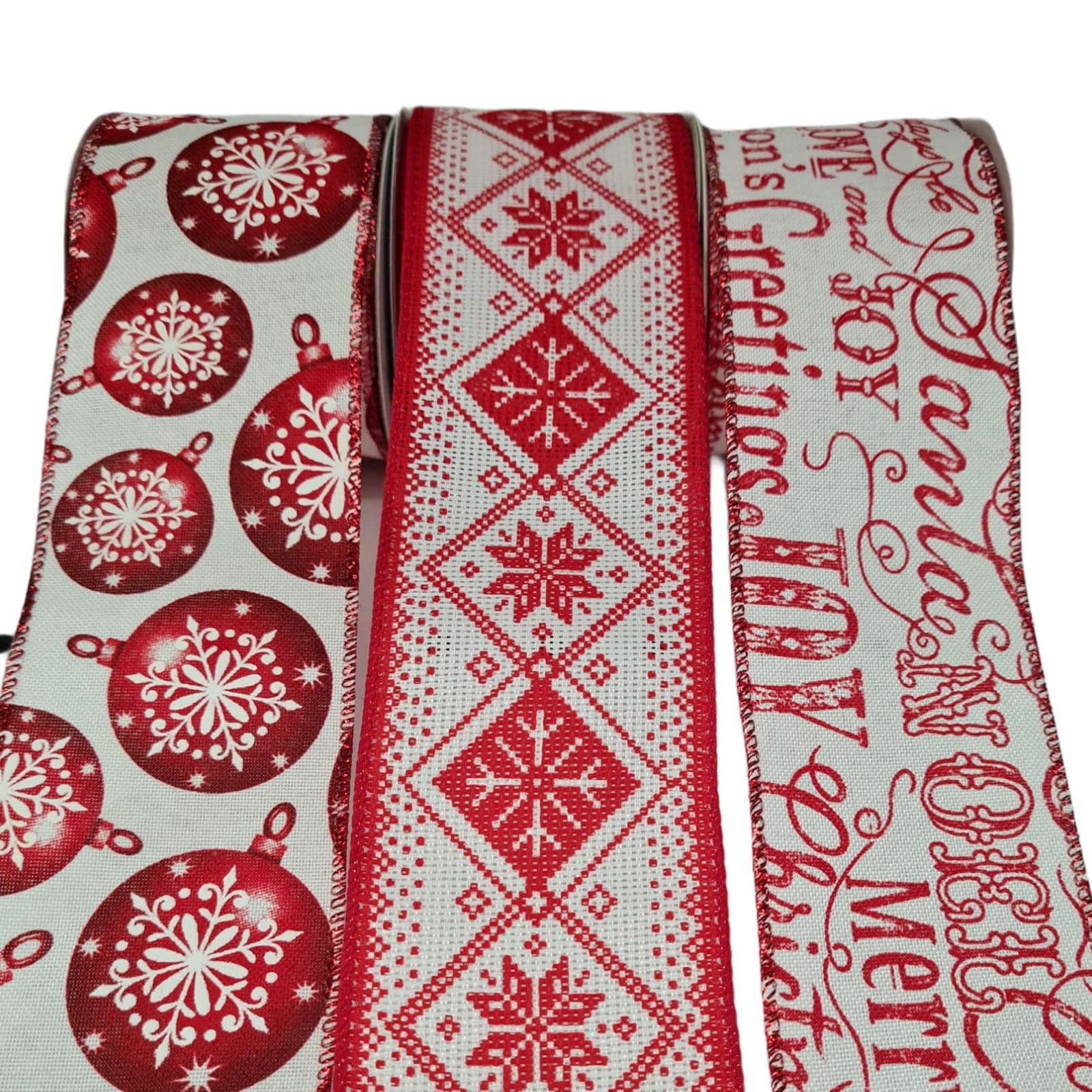 Nastro in tessuto Bianco e Rosso 75 mm x 4 mt per confezioni natalizie - 2