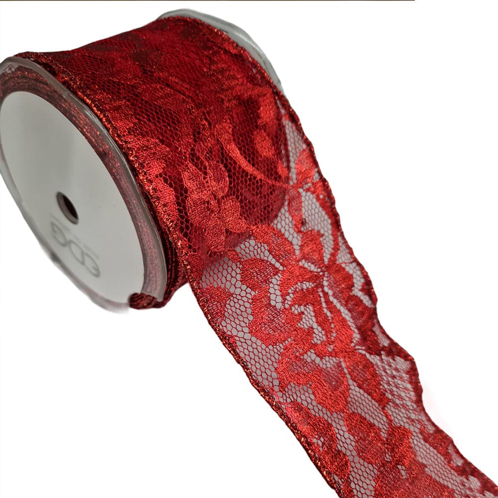Nastro in pizzo rosso natalizio per decorazioni e confezioni 10 mt