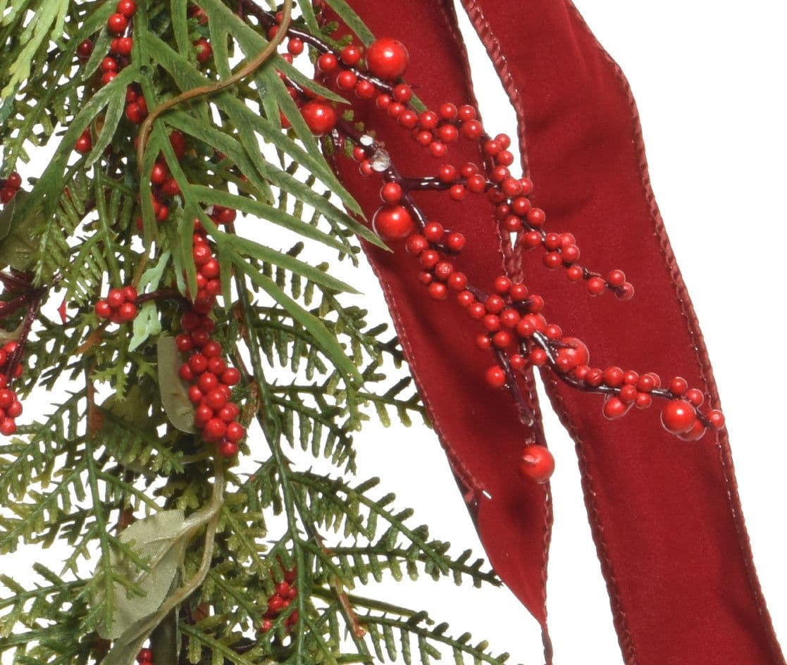 Festone tonda natalizia con bacche e fiocco color Rosso, decorazione da 180 cm - 2