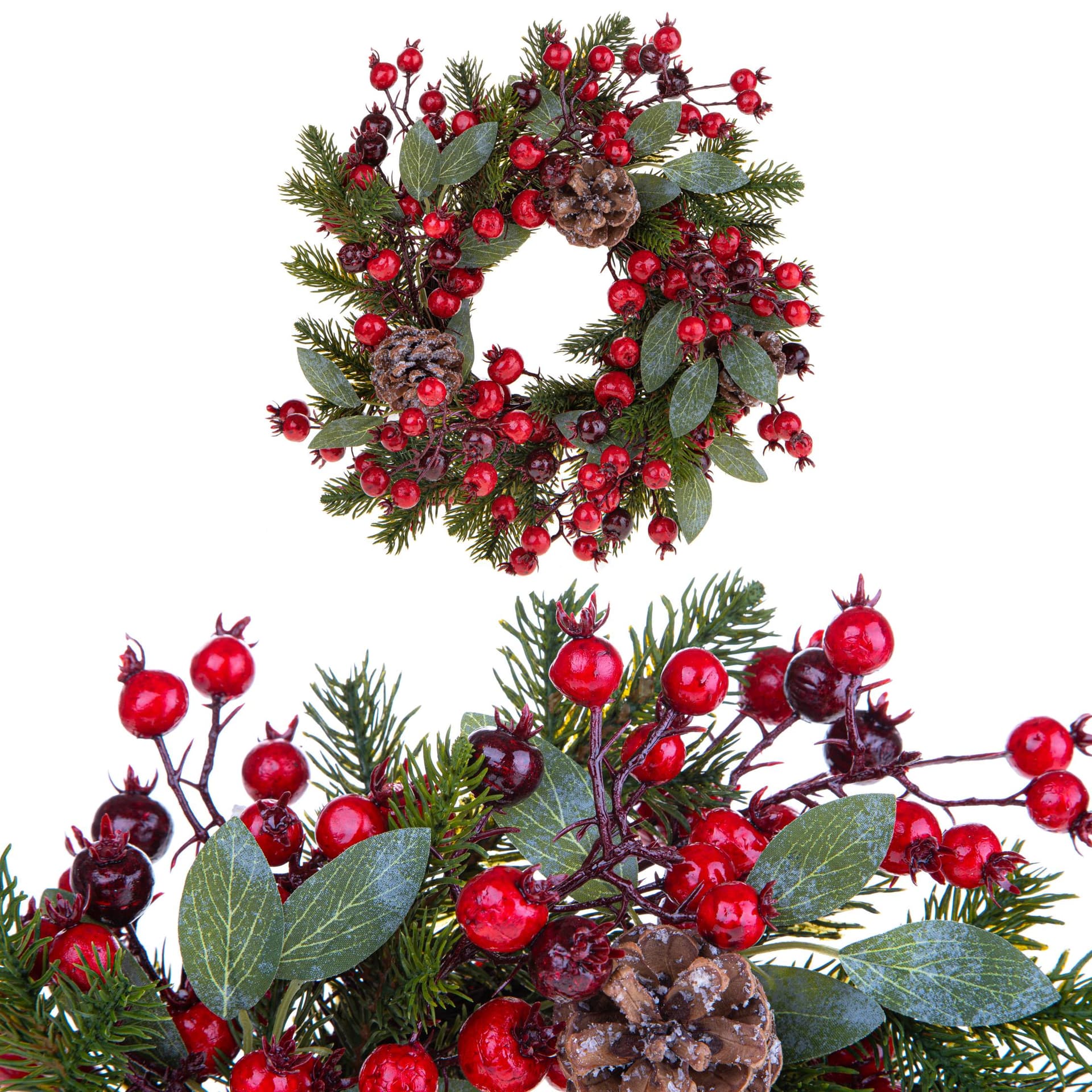 Ghirlanda tonda con bacche rosse corona natalizia Rosso, dietro porta da 36 cm - 2