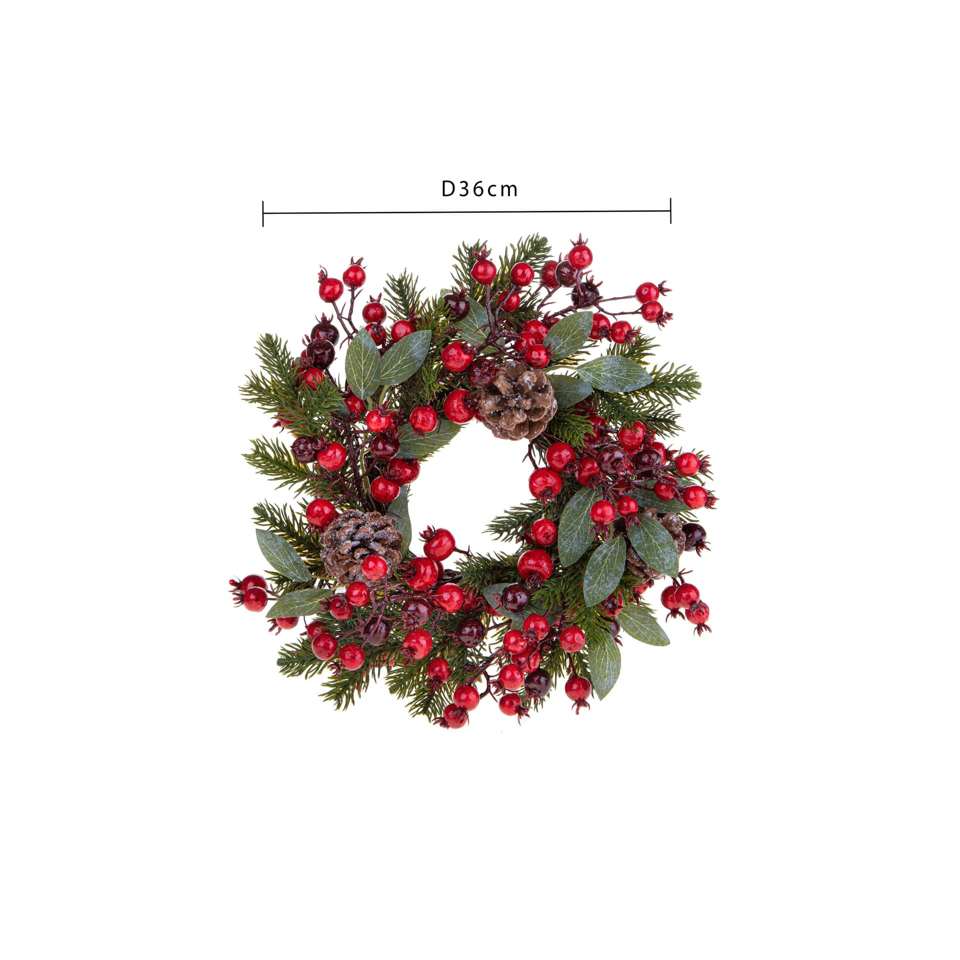 Ghirlanda tonda con bacche rosse corona natalizia Rosso, dietro porta da 36 cm - 3