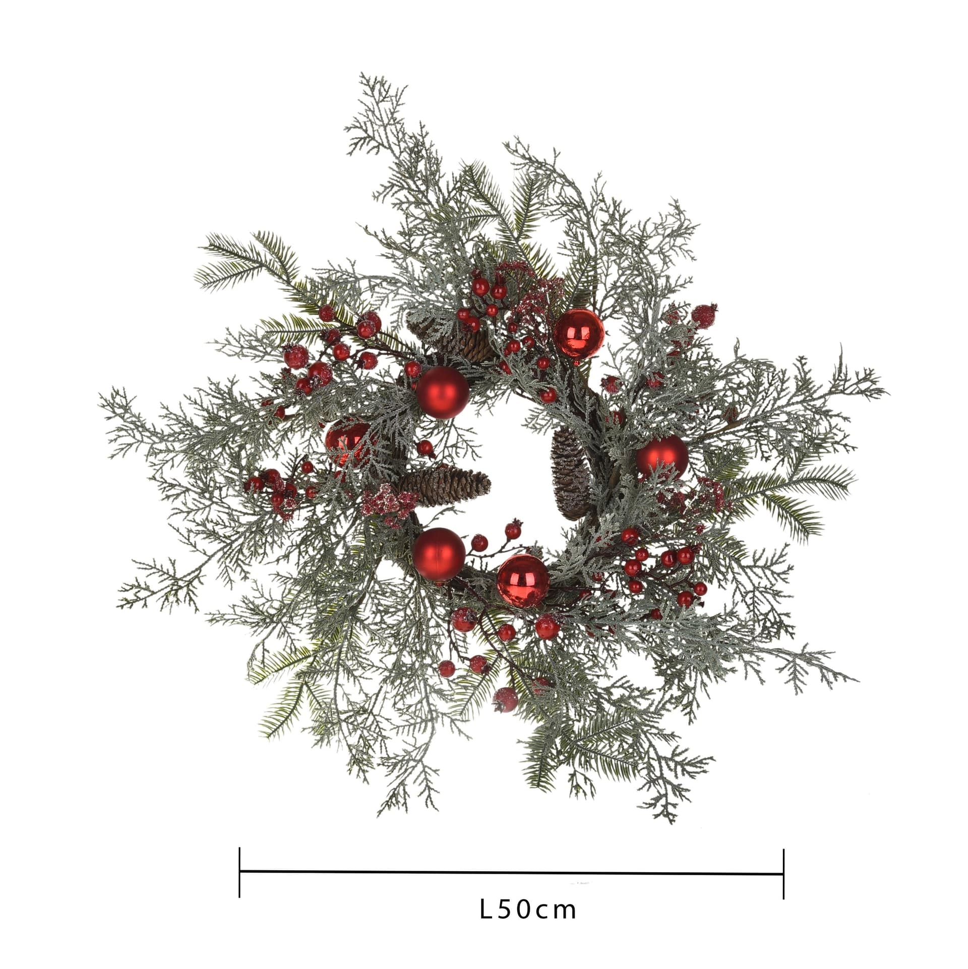 Ghirlanda tonda vischio con palline corona natalizia, dietro porta da 60 cm - 2