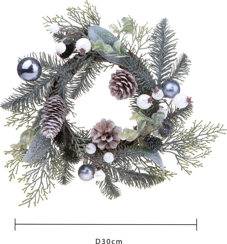 Ghirlanda tonda floreale con bacche corona natalizia, dietro porta da 30 cm - 2