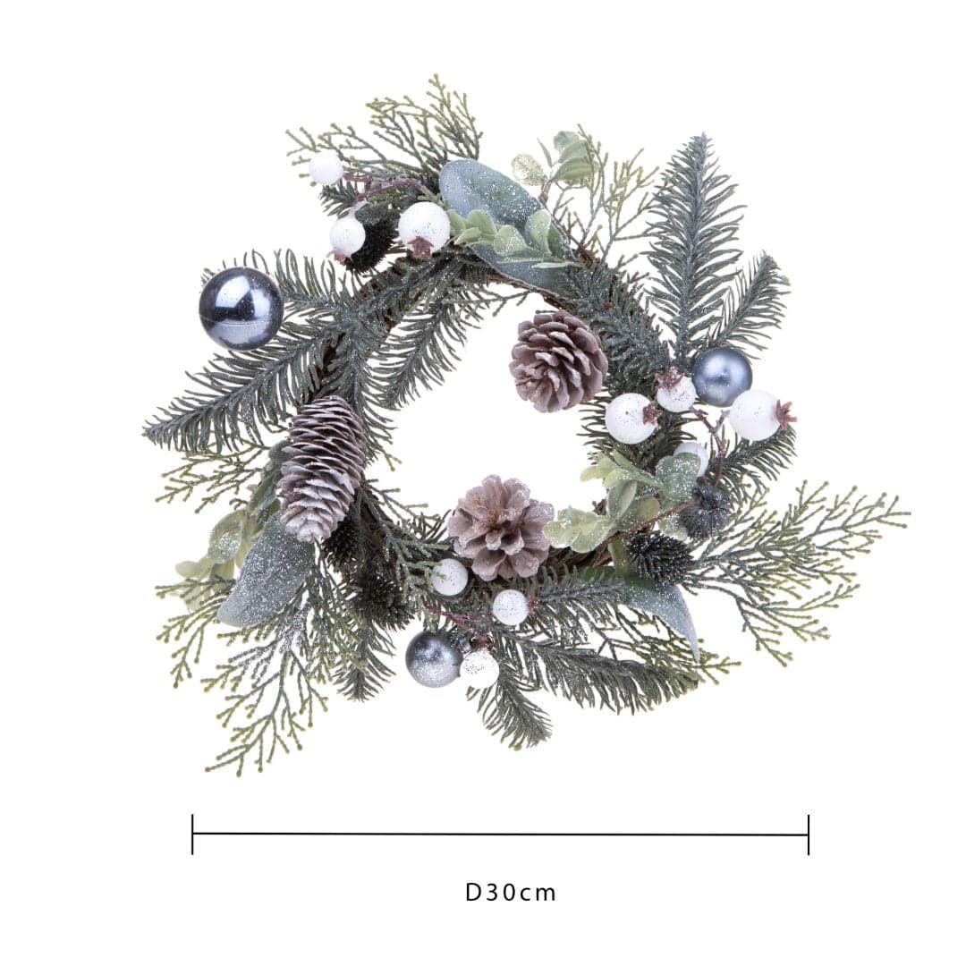 Ghirlanda tonda floreale con bacche corona natalizia, dietro porta da 30 cm - 2