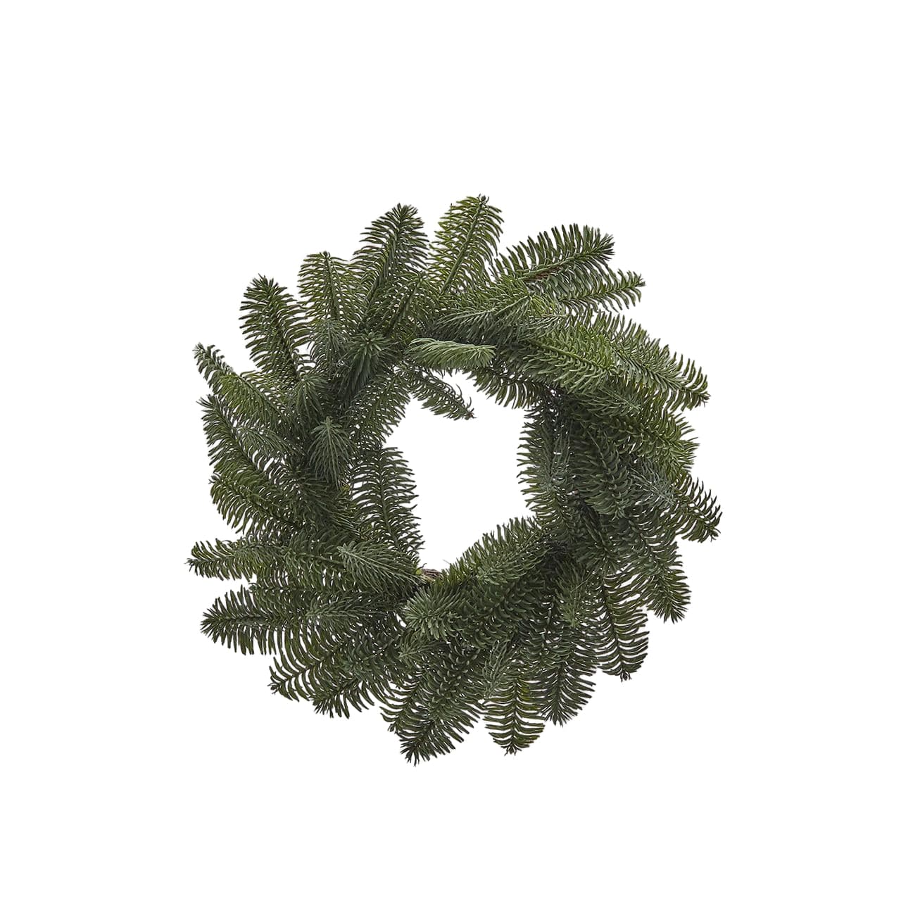 Ghirlanda tonda con punte di Pino Nobilis West corona natalizia, dietro porta verde - 3