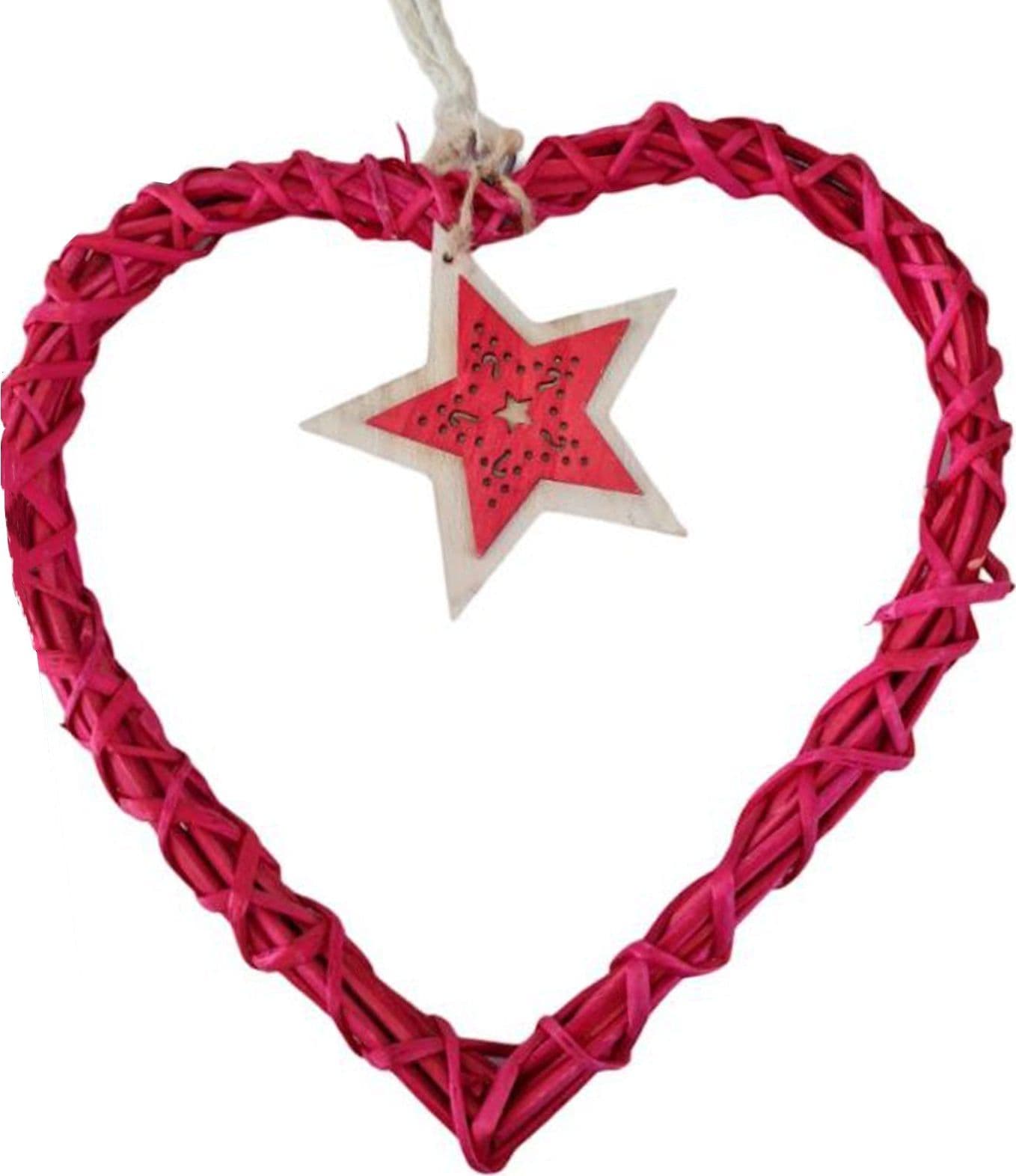 Ghirlanda retro porta natalizio intreccio naturale Rosso con pendaglio Ø 25 cm