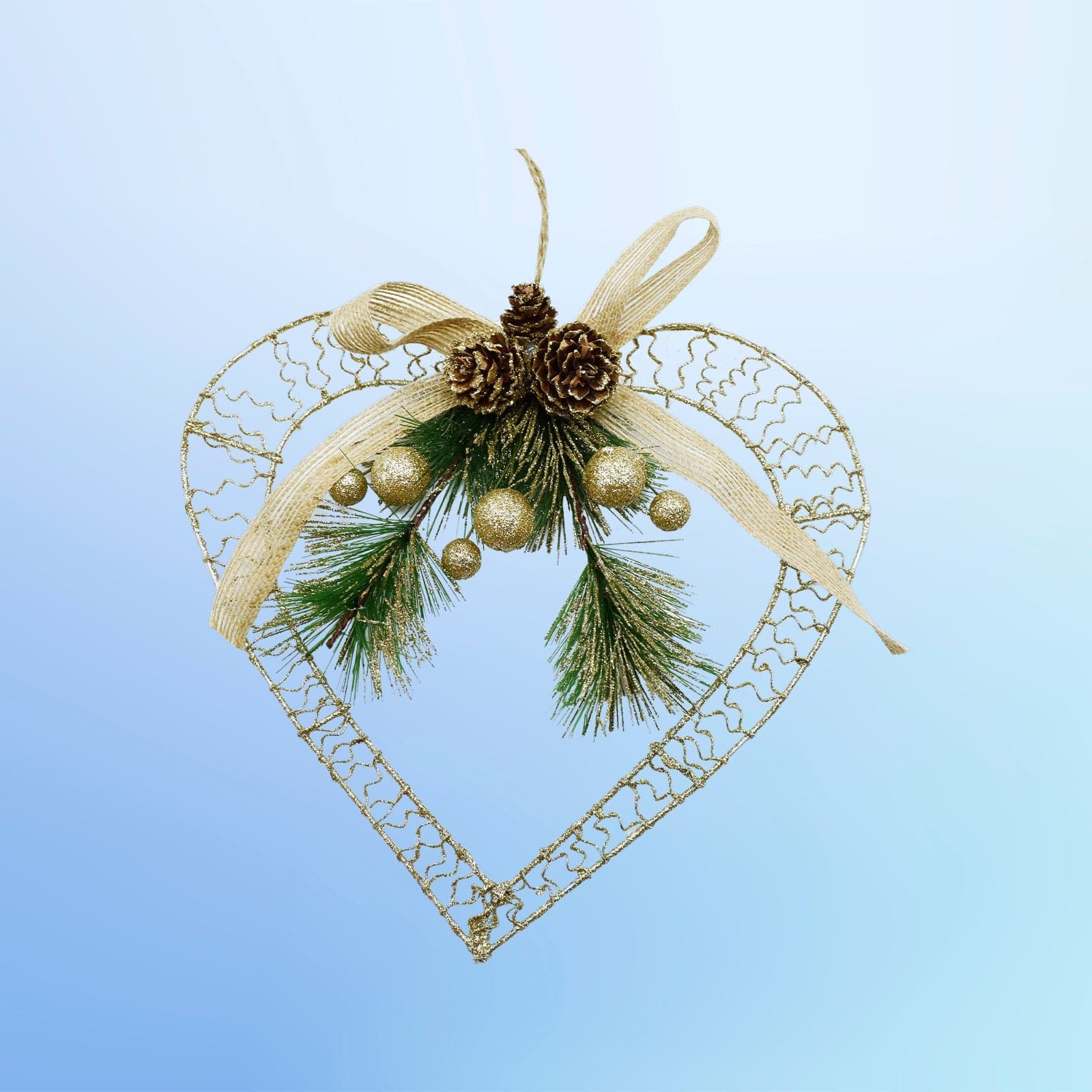 Dietroporta a forma di cuore con filo Glitter oro con decorazione verde e oro - 2