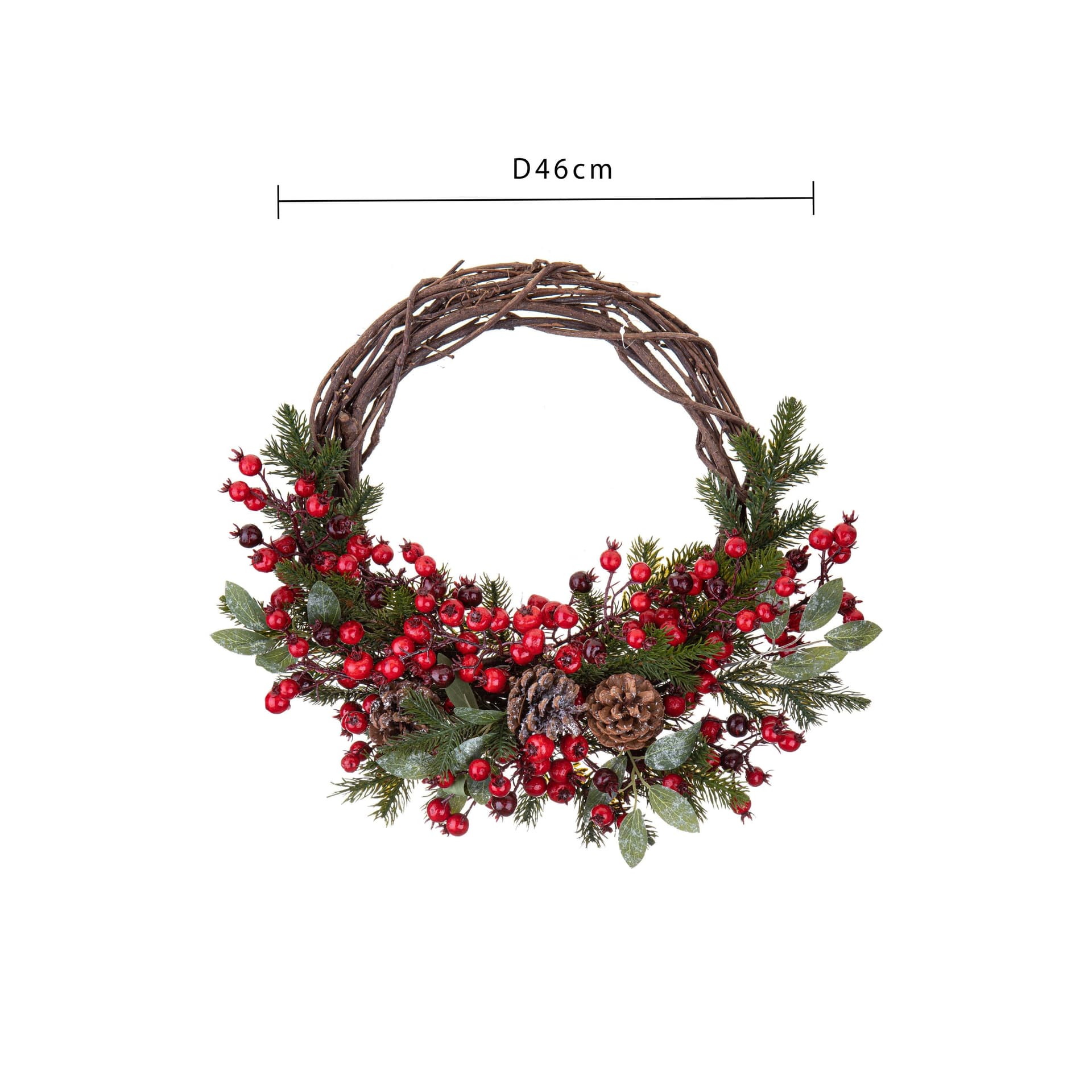 Ghirlanda retro porta natalizia decorato con bacche e pigne Ø 46 cm - 2