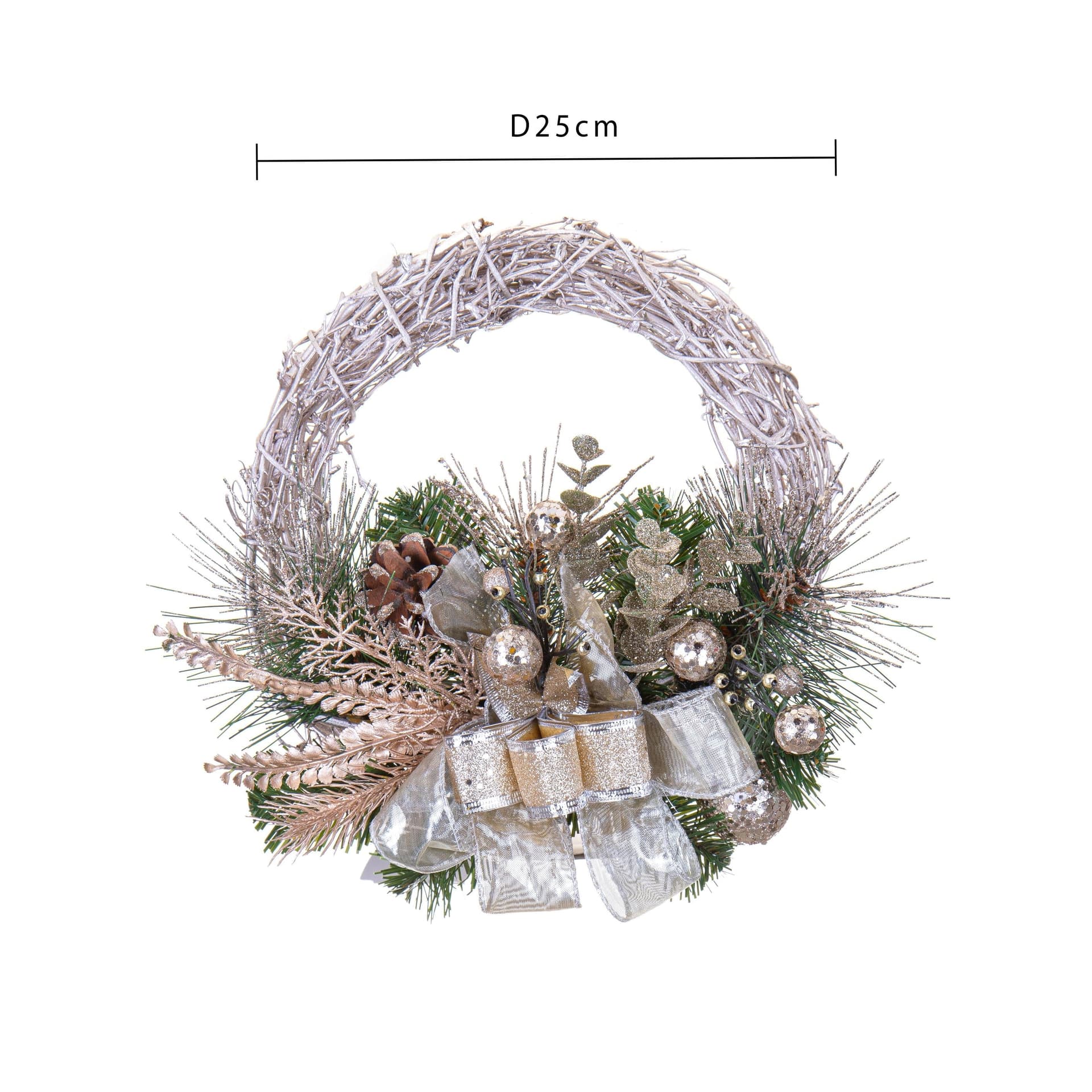 Ghirlanda retro porta natalizio intreccio naturale con pigne e decori Ø 25 cm - 2