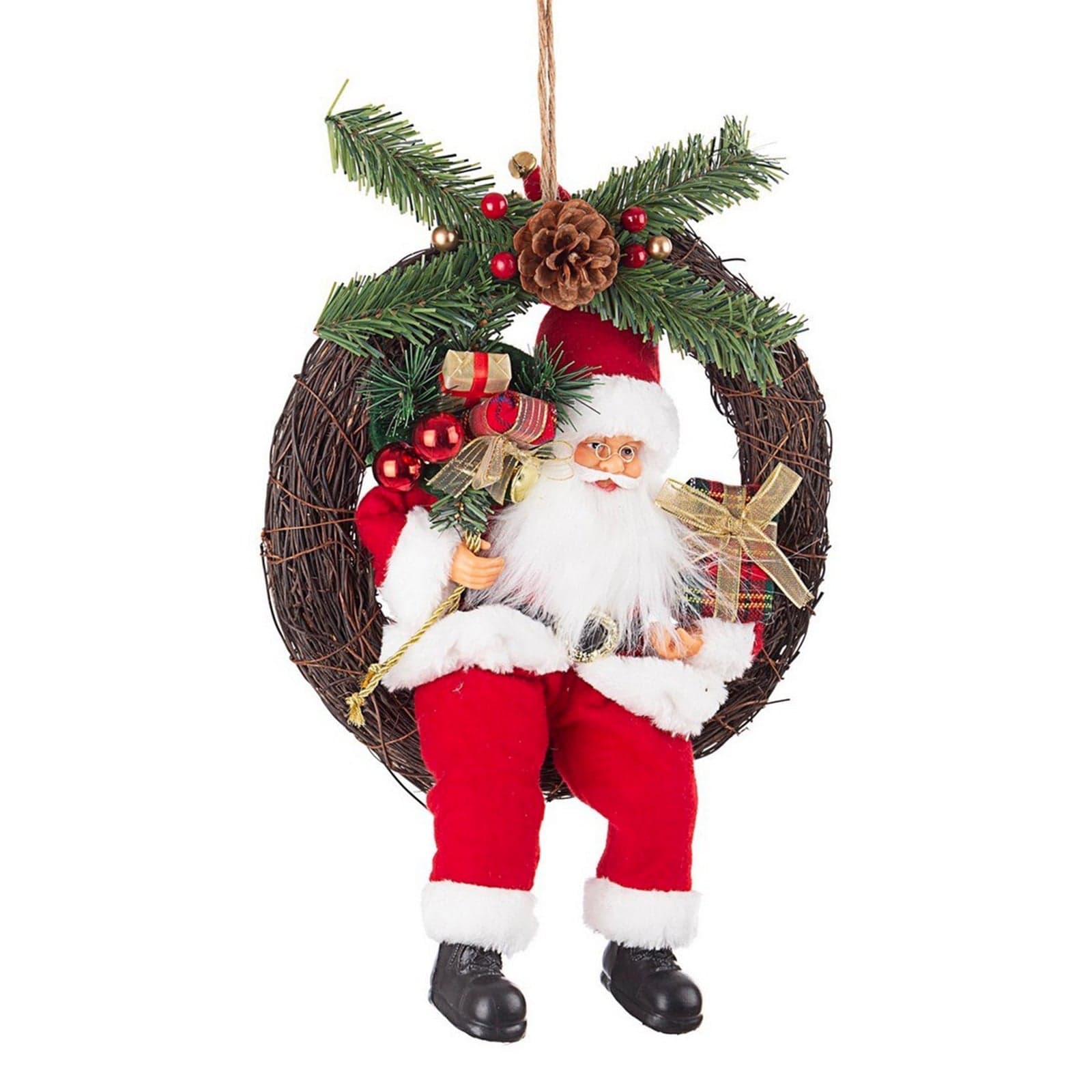 Corona con Babbo Natale "Tradizionale" Pendaglio natalizio Verde e Rosso Ø 38 cm