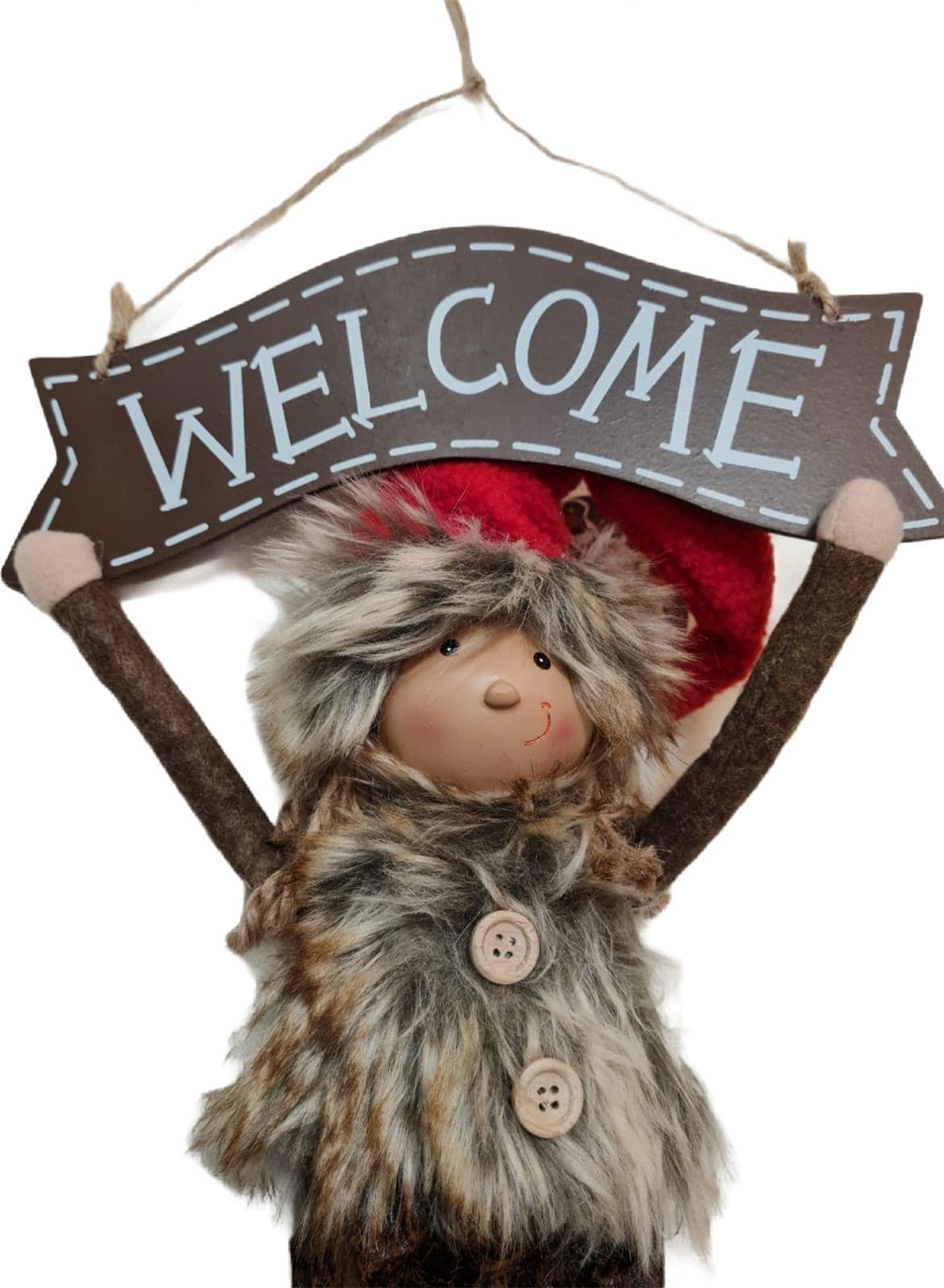 Dietro porta con Targherra Welcome  in legno con bimbo decorazione natalizia - 2