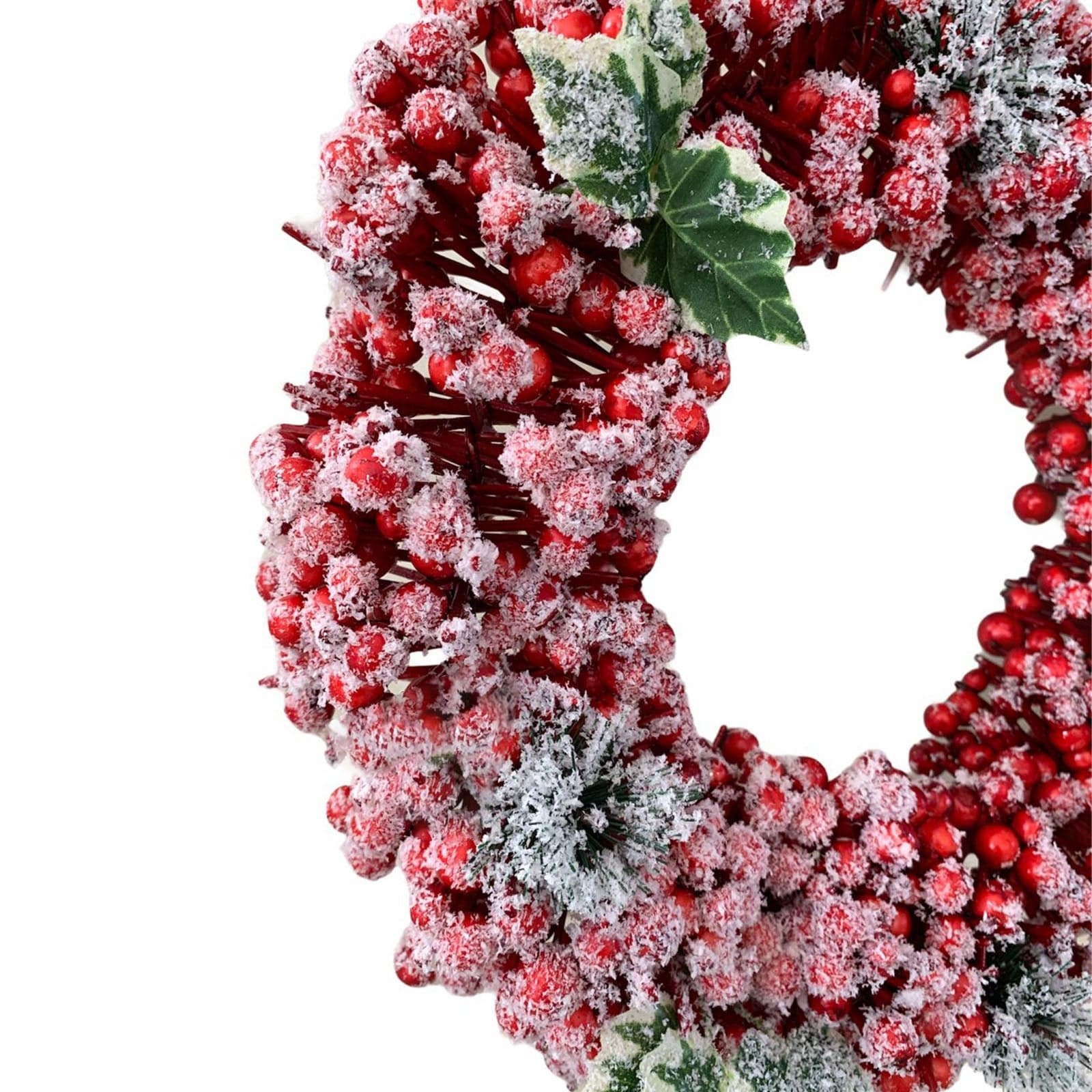 Ghirlanda di bacche rosse innevate retro porta natalizio ø 34 cm - 2