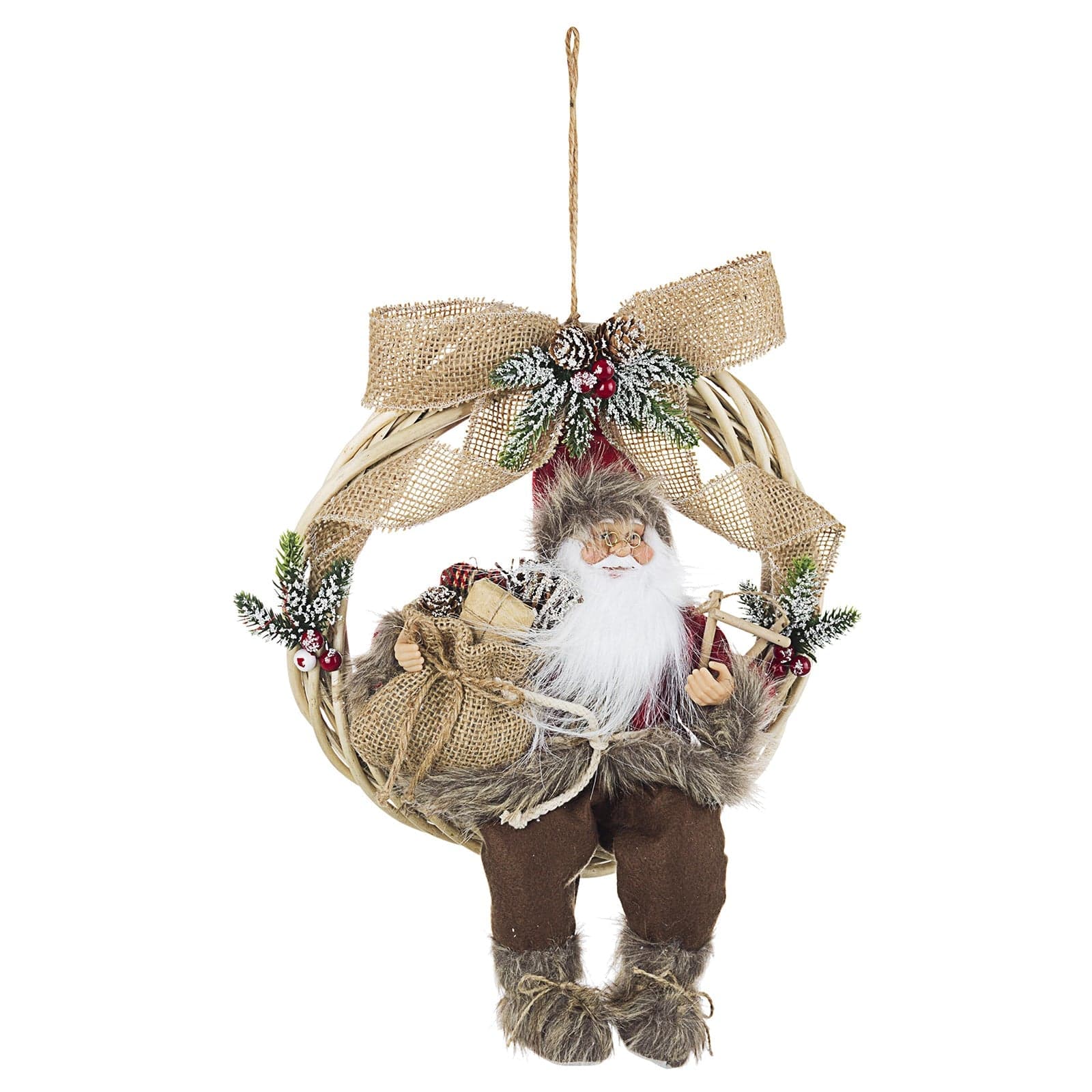 Corona natalizia per porta appendibile con Babbo Natale decorazione interno esterno - 2