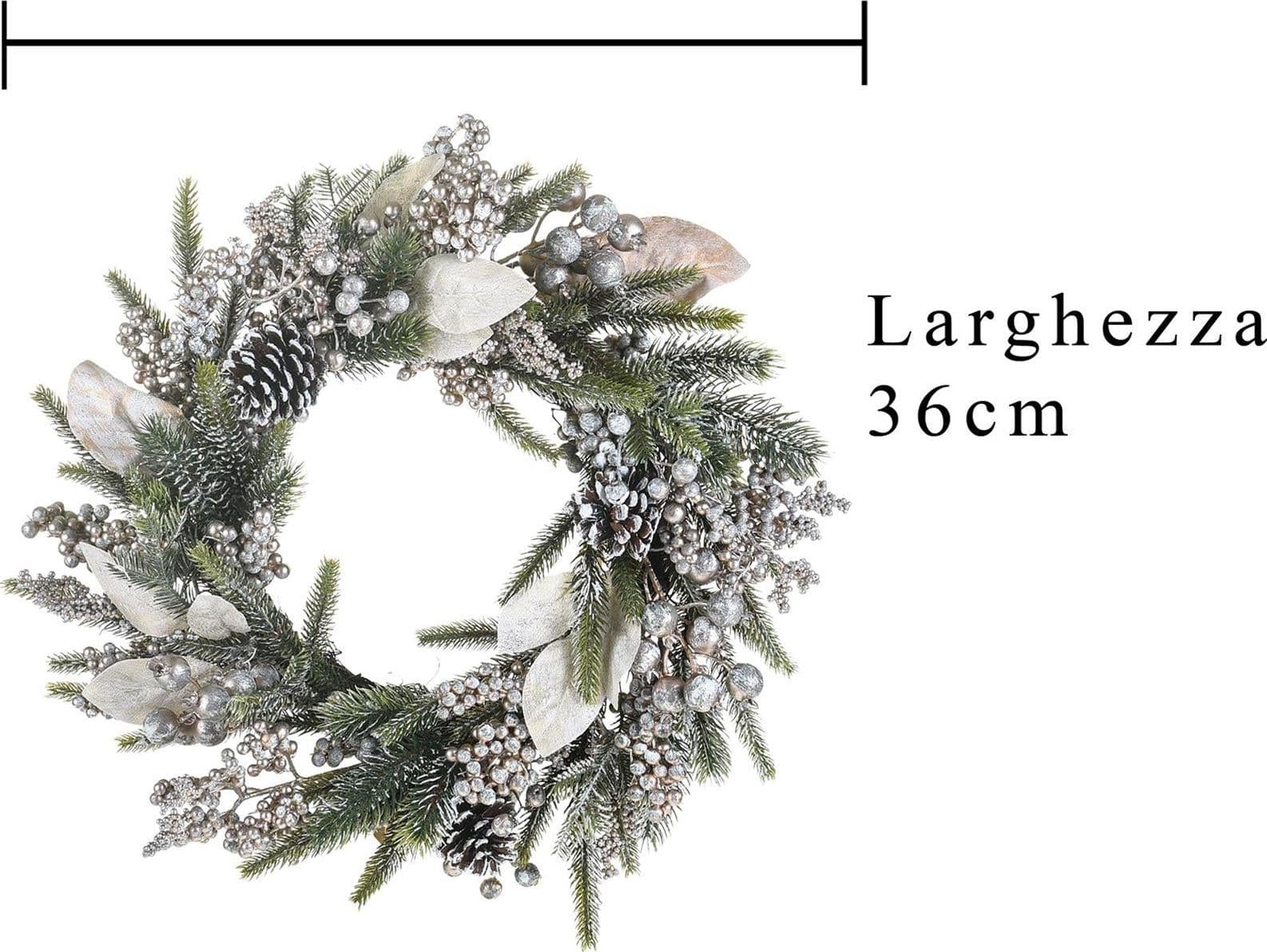Ghirlanda tonda corona dietro porta innevato con pigne e bacche ø 36 cm - 2