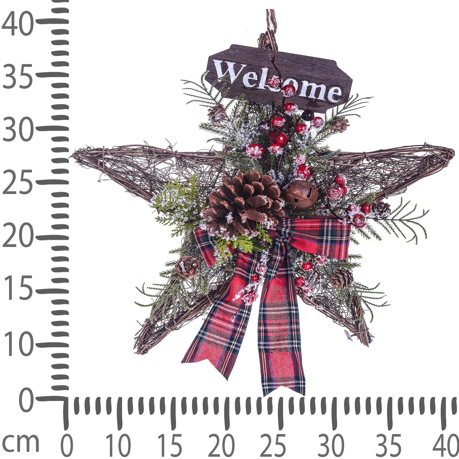 Ghirlanda dietro porta natalizio decorazione con stella scozzese cm 41 h - 4
